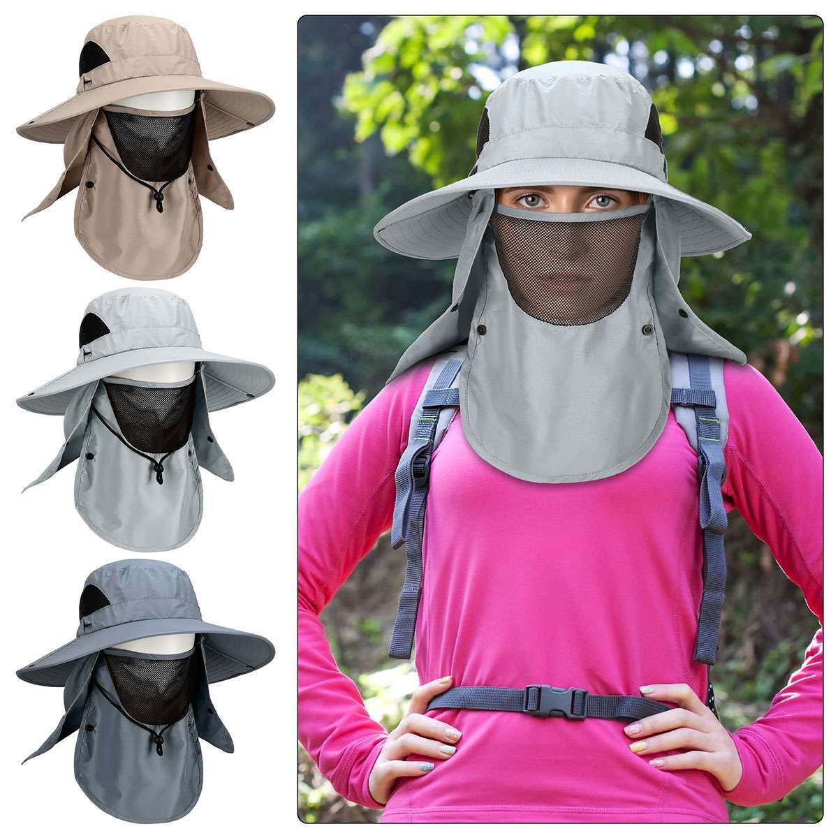 Summer Bucket Boonie Hat Neck Flap Cover Sun Wide Brim Fishing Garden Hiking Cap