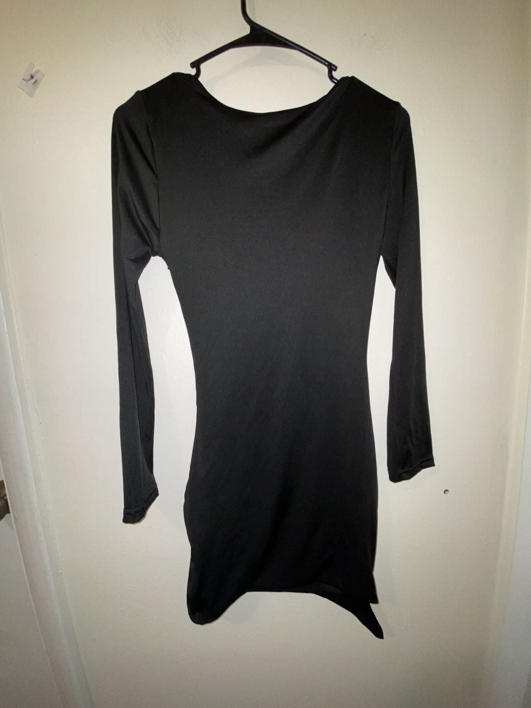 Ambiance Apparel Long Sleeve V-Neck Ruched Faux Wrap Mini Dress