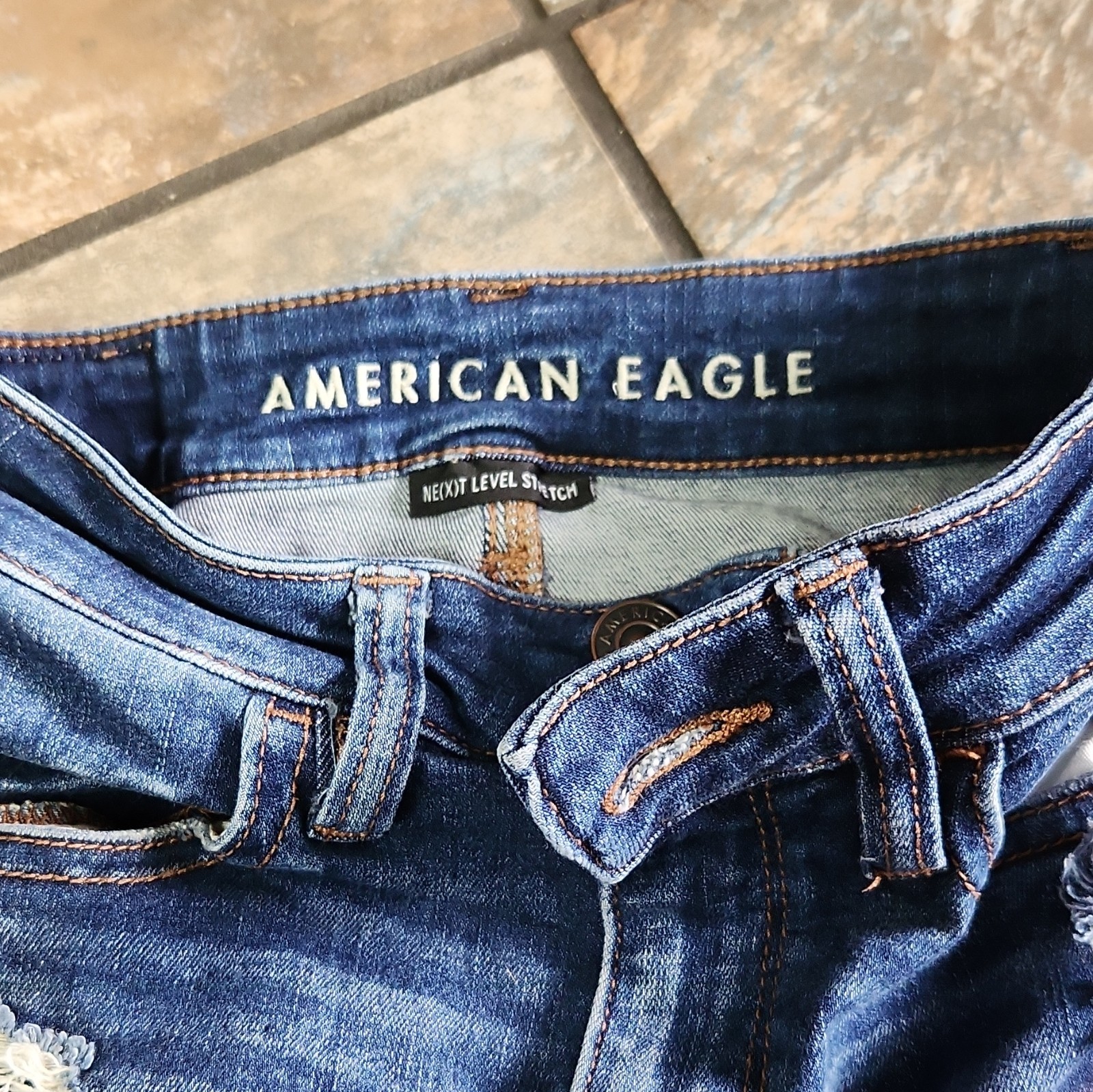 American Eagle Ne(x)t Level Stretch Dark Wash Distressed High Rise Skinny Jeans