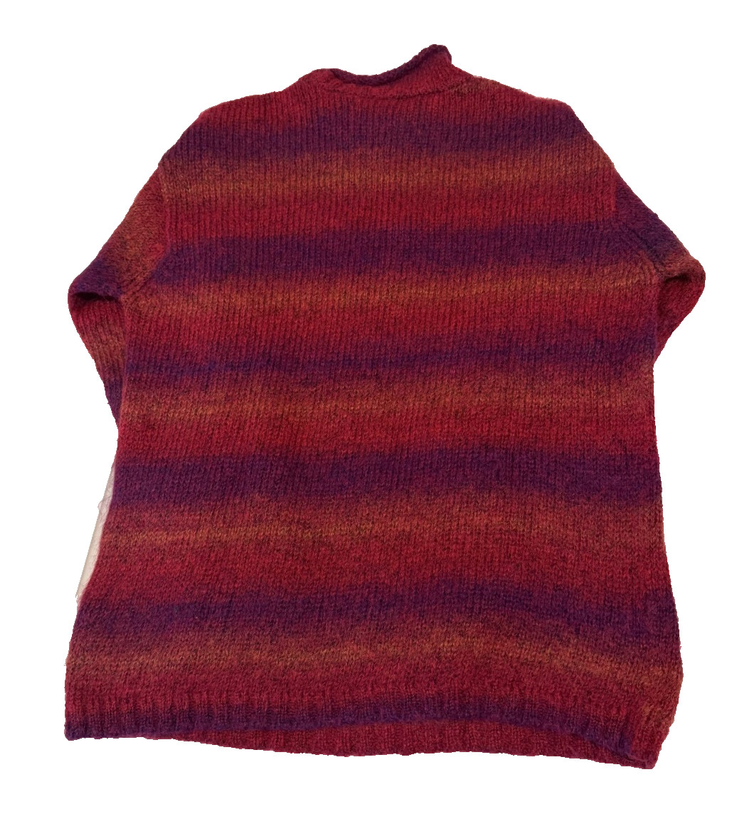 Lizwear Women’s Small S Mock Neck Sweater Pink Purple Ombre Striped Fuzzy Knit