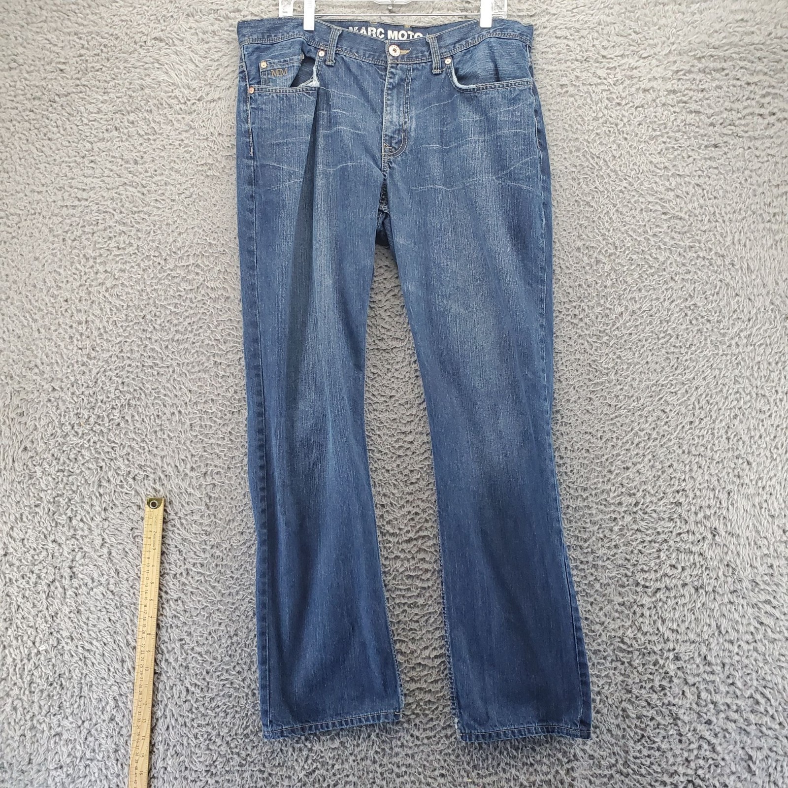 Marc Moto Jeans Mens 36×32 Blue Straight-Leg 5-Pocket Button & Zip Fly Denim