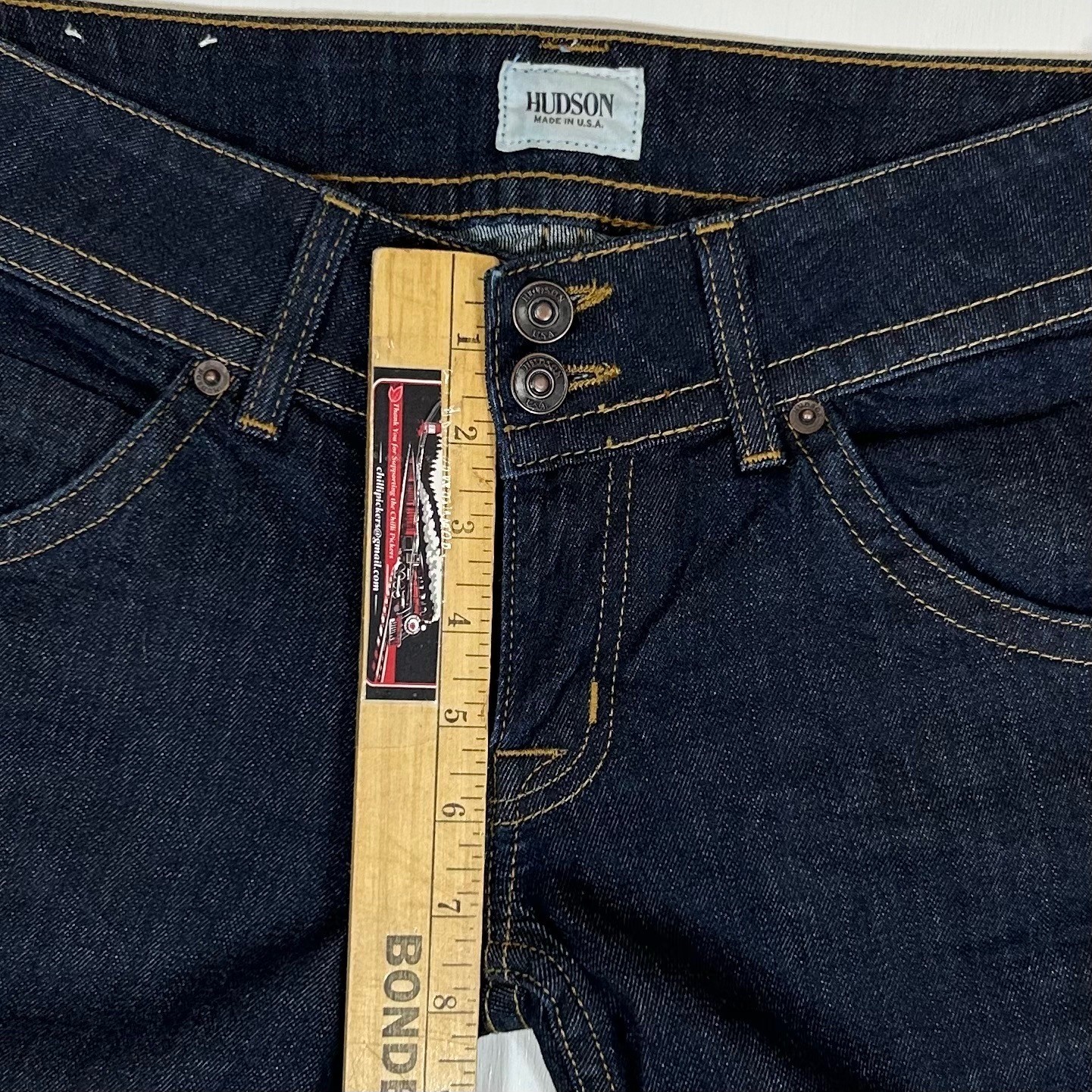 Hudson Signature Bootcut Jeans Dark Wash Flap Pocket Low Rise 28 Made in USA