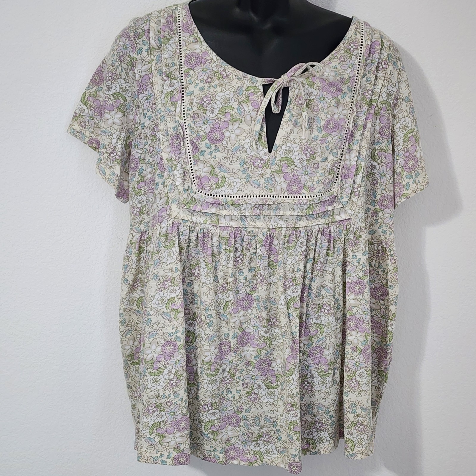 Lucky Brand Printed Pintuck Knit Top Floral Women’s Size XL Boho Beach Hippie