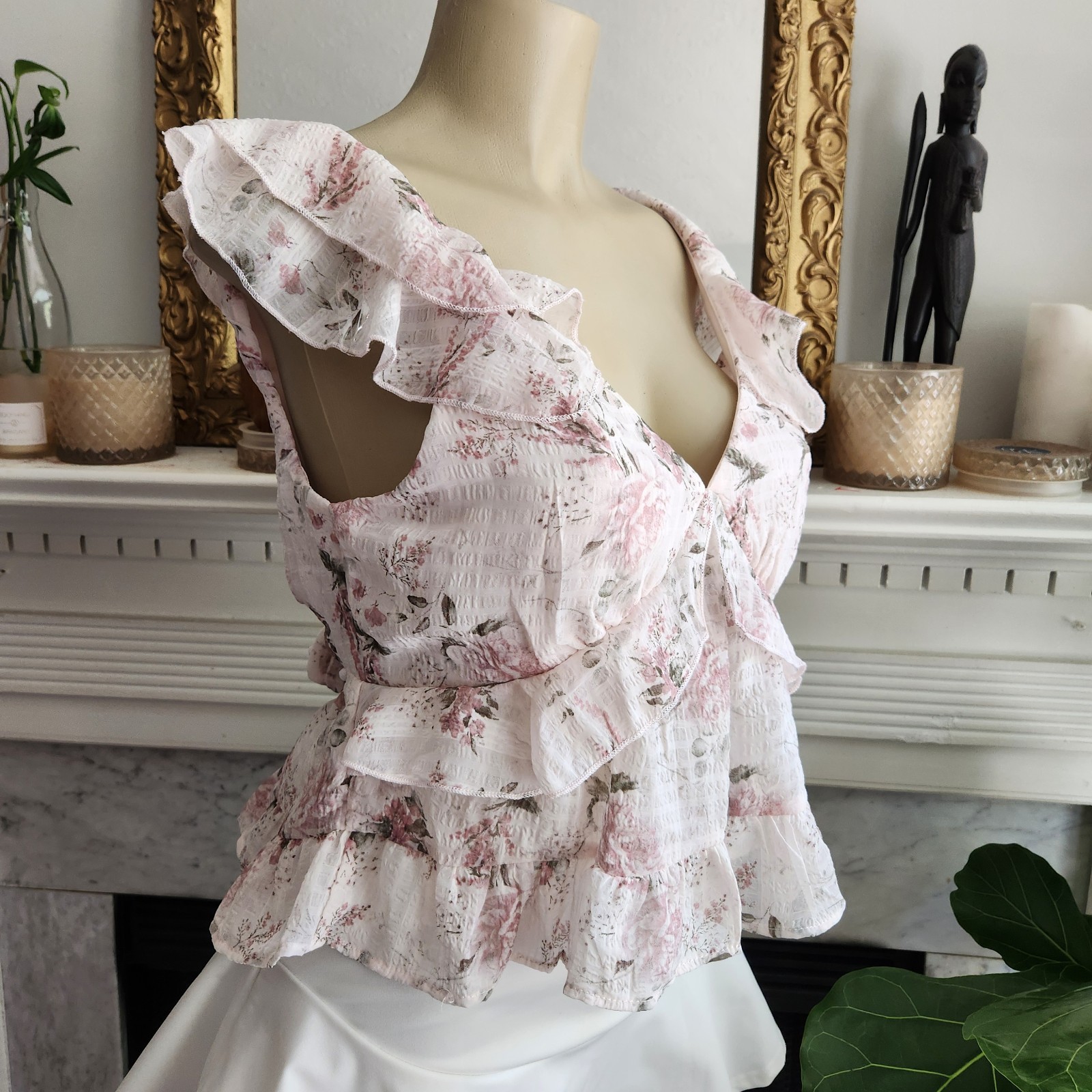 Trixxi Pink Floral Ruffle Top Size Large Ruffle Coquette Soft Girl Romantic
