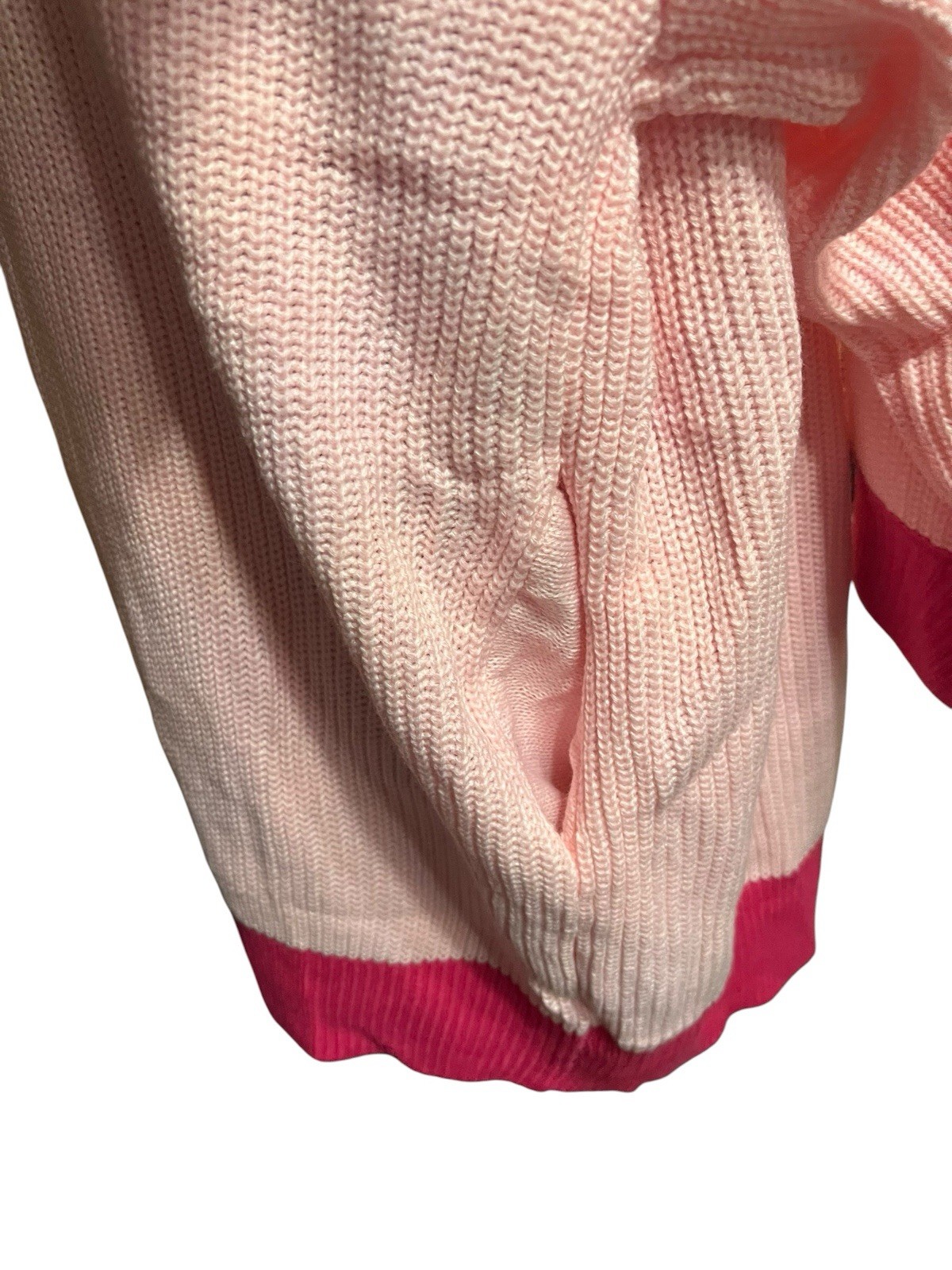 Two Tone Bright Pink Color Block Cardigan Preppy Glam Girlie Librarian Sz L