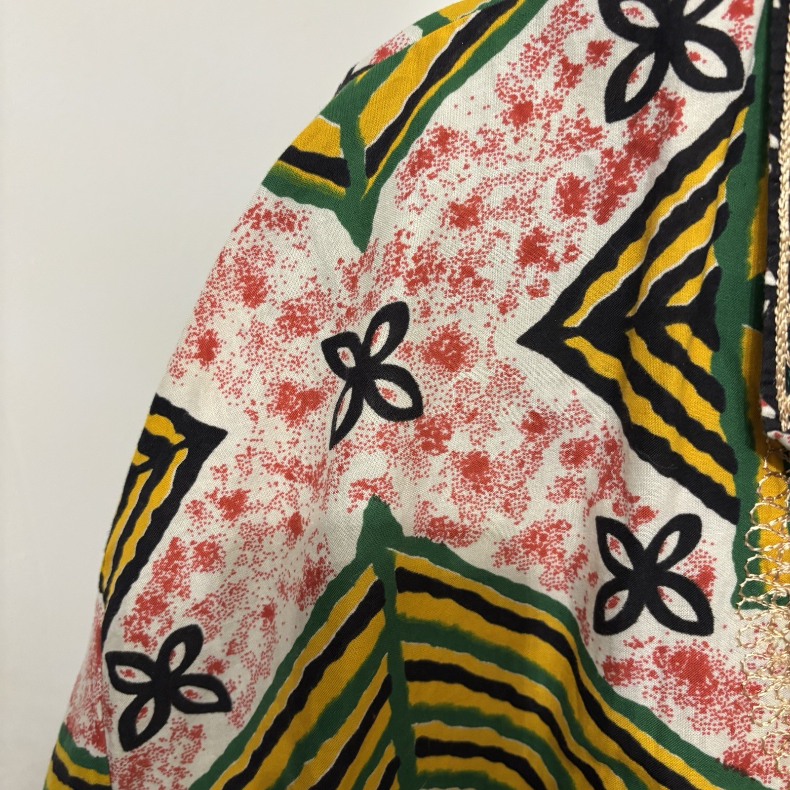 Vtg 90s Charles Smith Kenya 100% Cotton Embroidered Tunic Shirt Pockets L