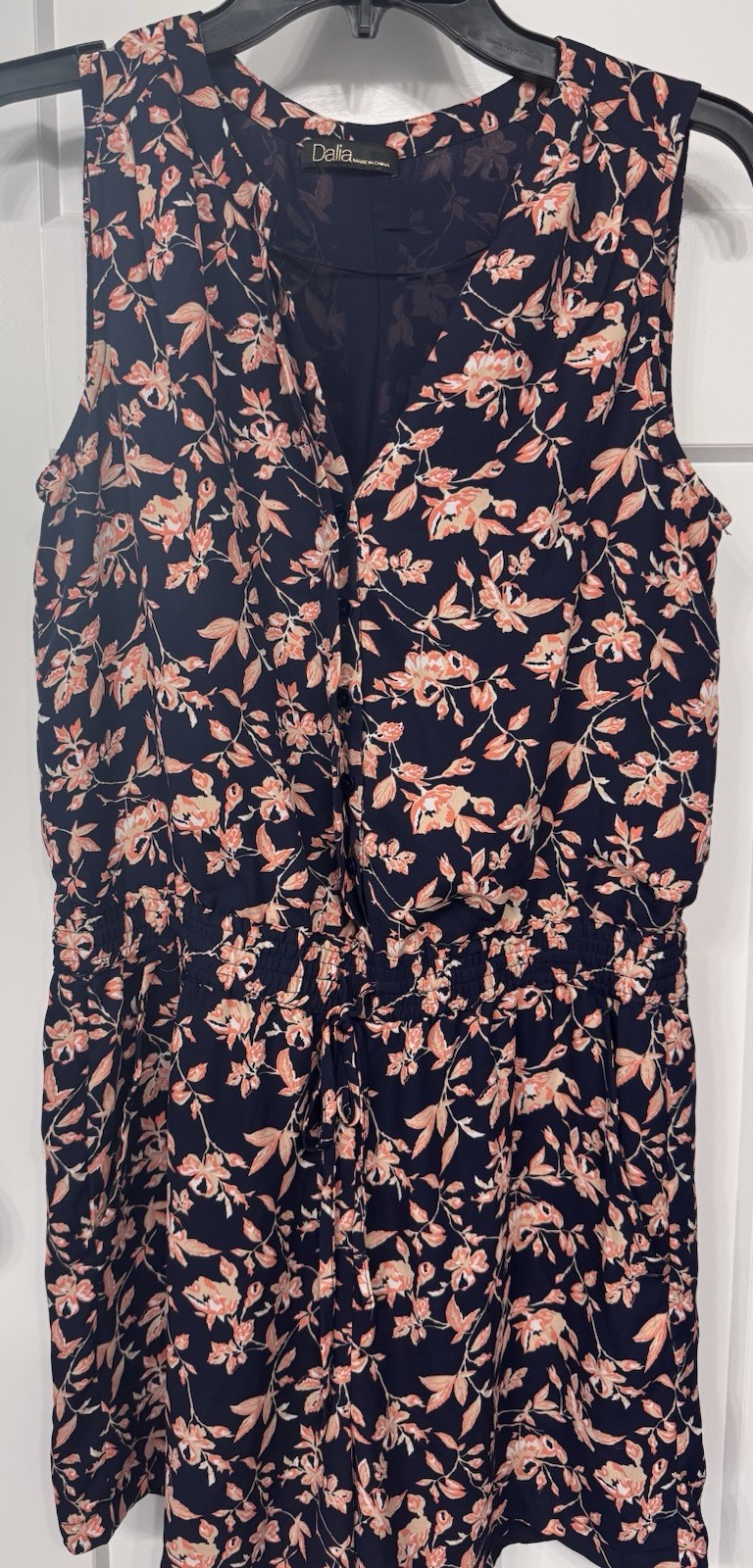 Dalia Women’s Navy/Pink Floral V-Neck Sleeveless Elastic Waist Jumpsuit