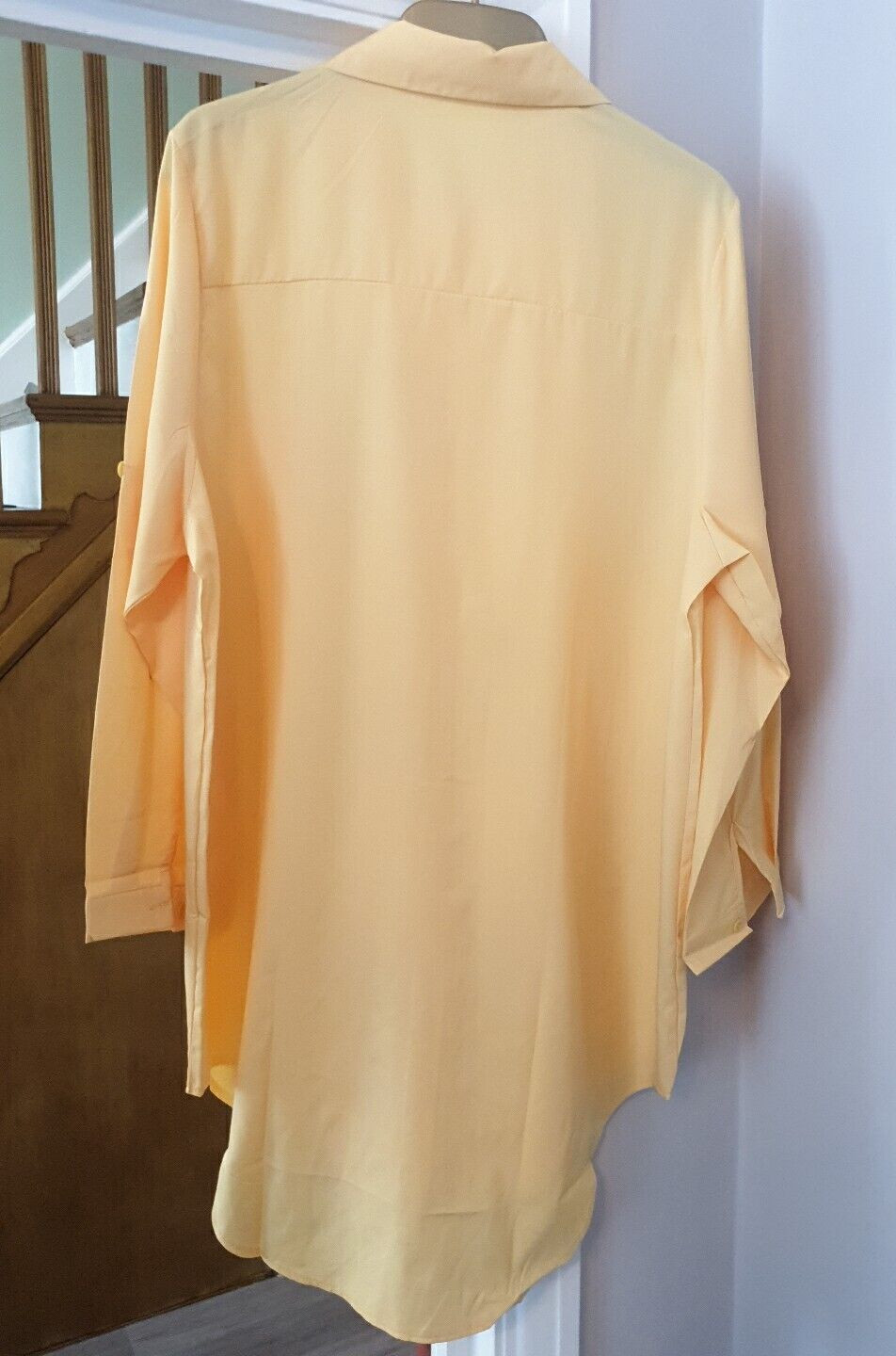 Button Down Shirt – Lapel Collar, Flowy Long Sleeves – Yellow – Size 18/XXL-BNNT