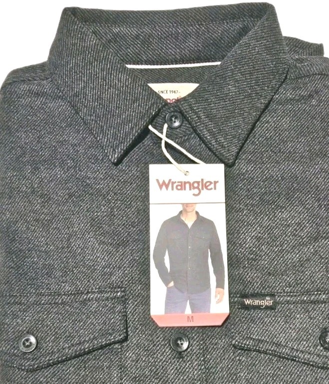 Wrangler Flannel Knit Men’s Shirt Button Down Size: Large 2-Way Stretch,Gray NWT