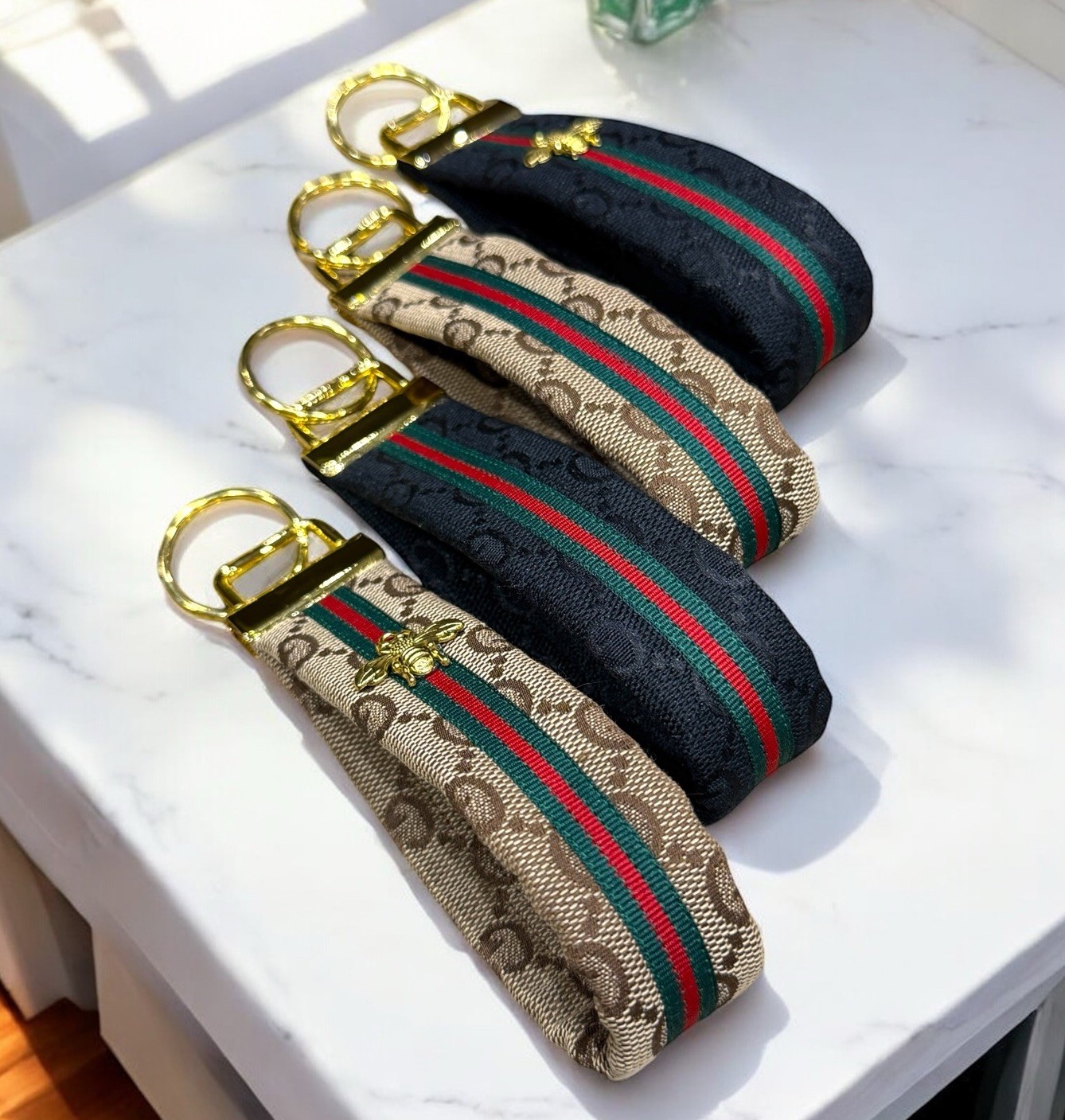 GUCCI KEY FOB WRISTLET Keychain With Gold Hardware With Or Without Gold Bee