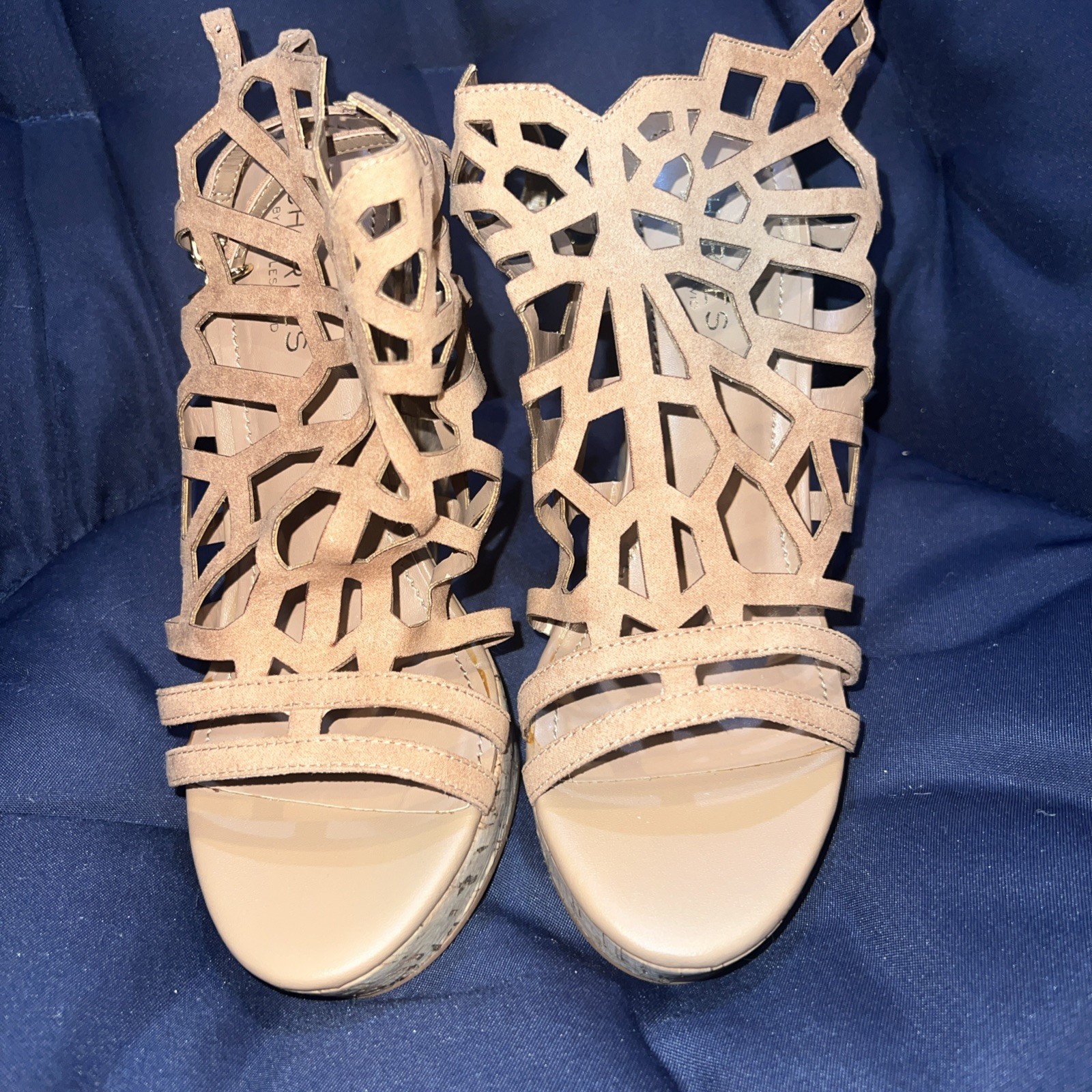 Charles by Charles David “Apollo” Black Faux Leather Cork Wedge Sandal Size 9.5M