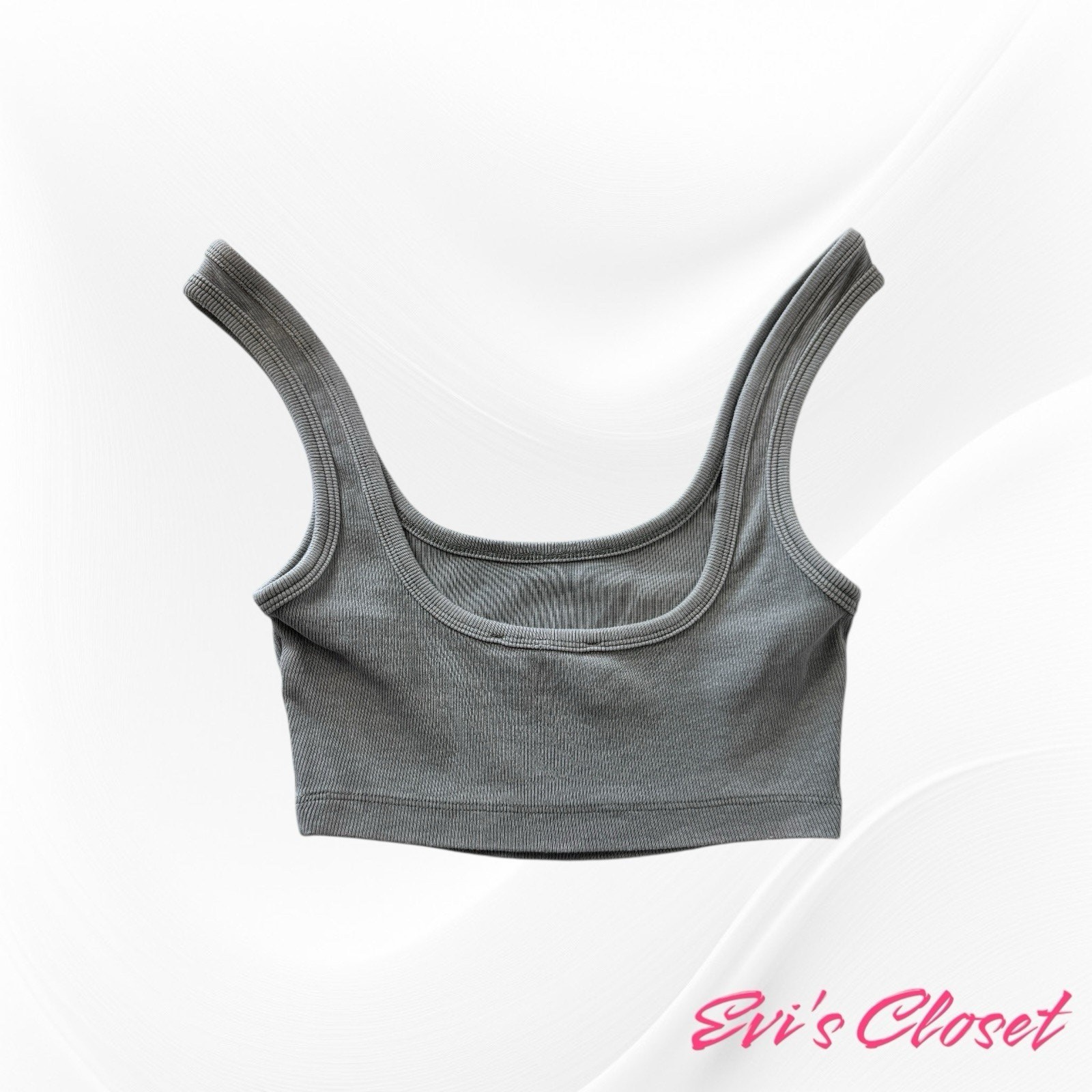 Zara’s Cropped Top, Washed Effect Ribbed Fabric Sz S Gray,