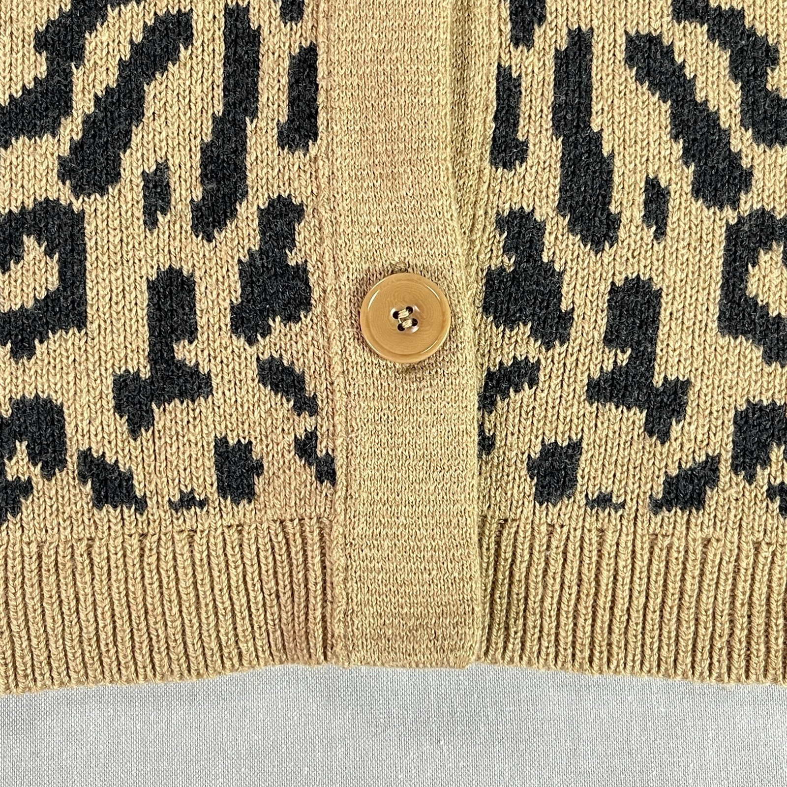 J.Crew Leopard Print Cardigan LG Tan Black Button Front Women Thick Sweater EUC