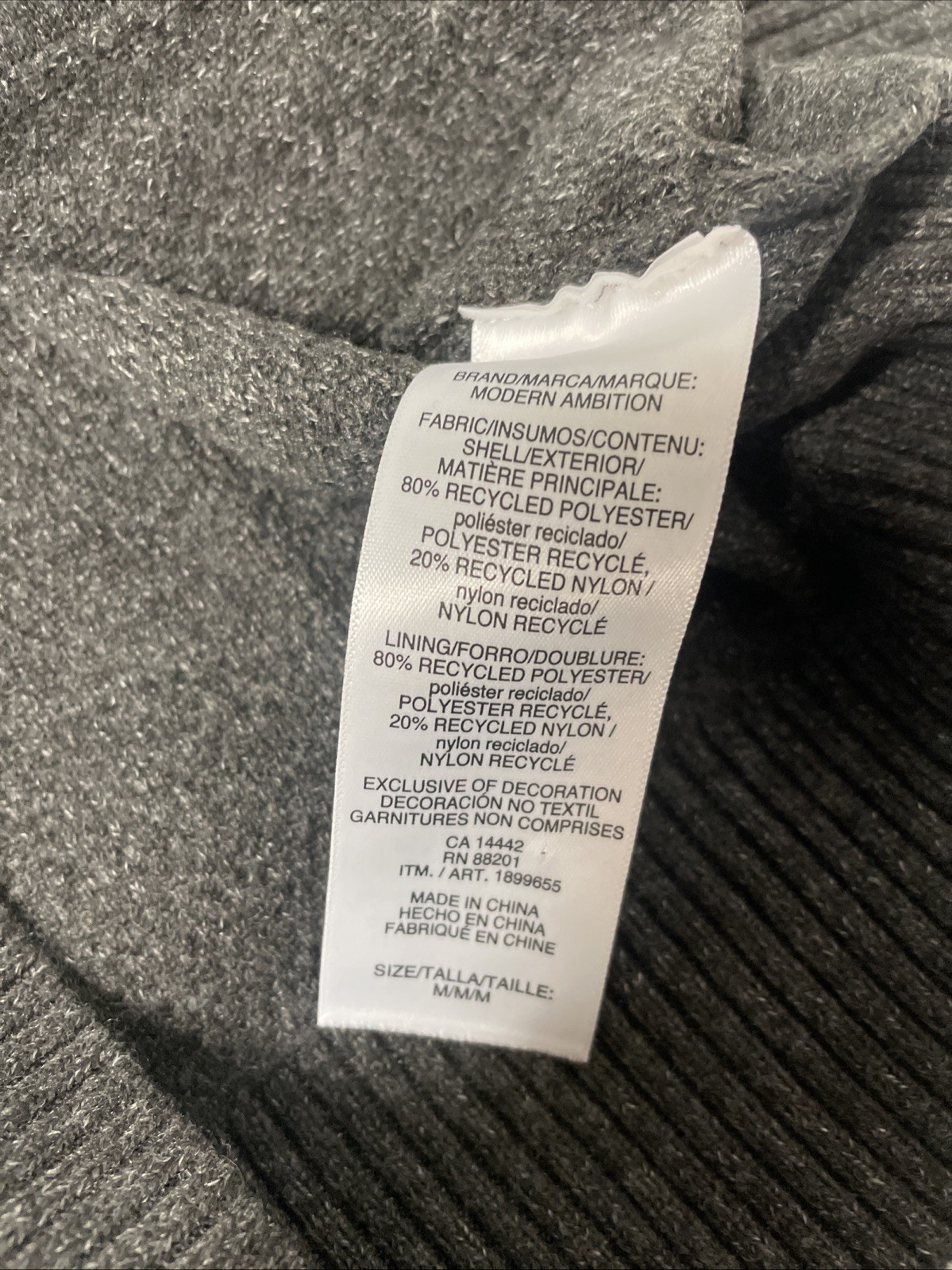 MODERN AMBITION Mens Full Zip Hooded Sweater Hoodie Jacket DARK GRAY MEDIUM
