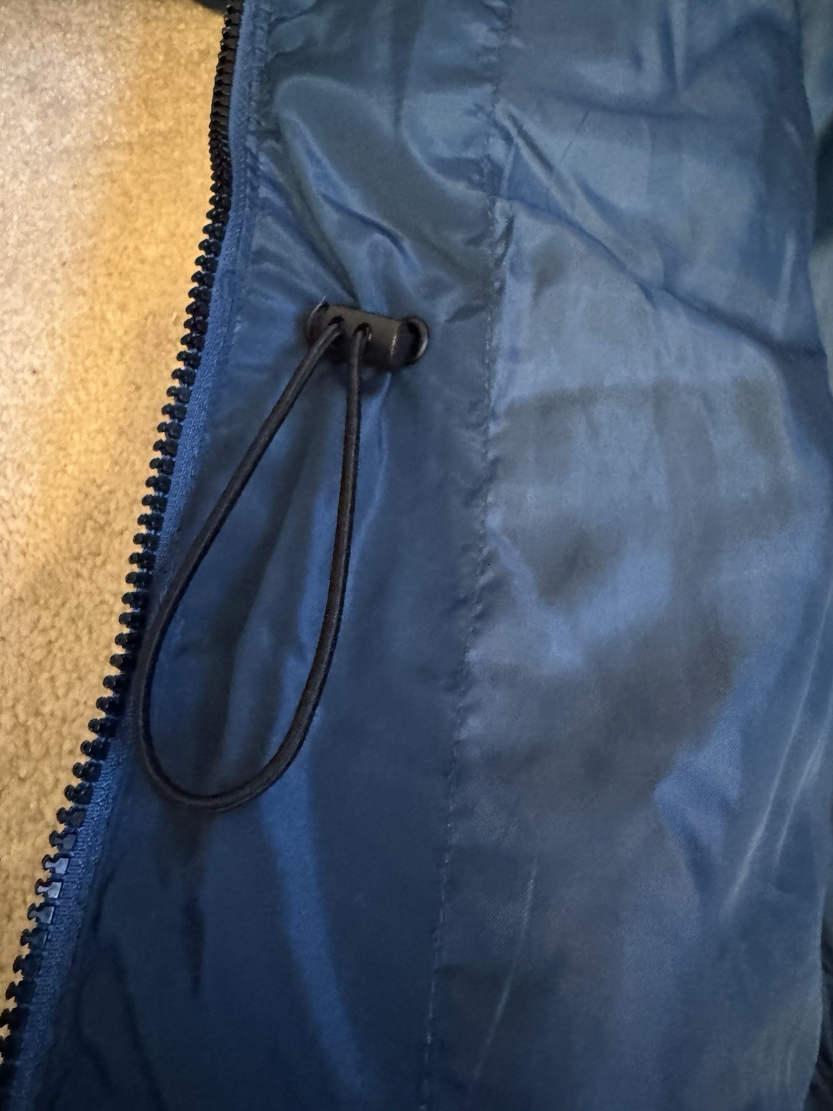 M&S DARK MARINE PADDED ZIP FRONT WARM COAT SIZE 14, CONCEALED PACKAWAY HOOD VGC