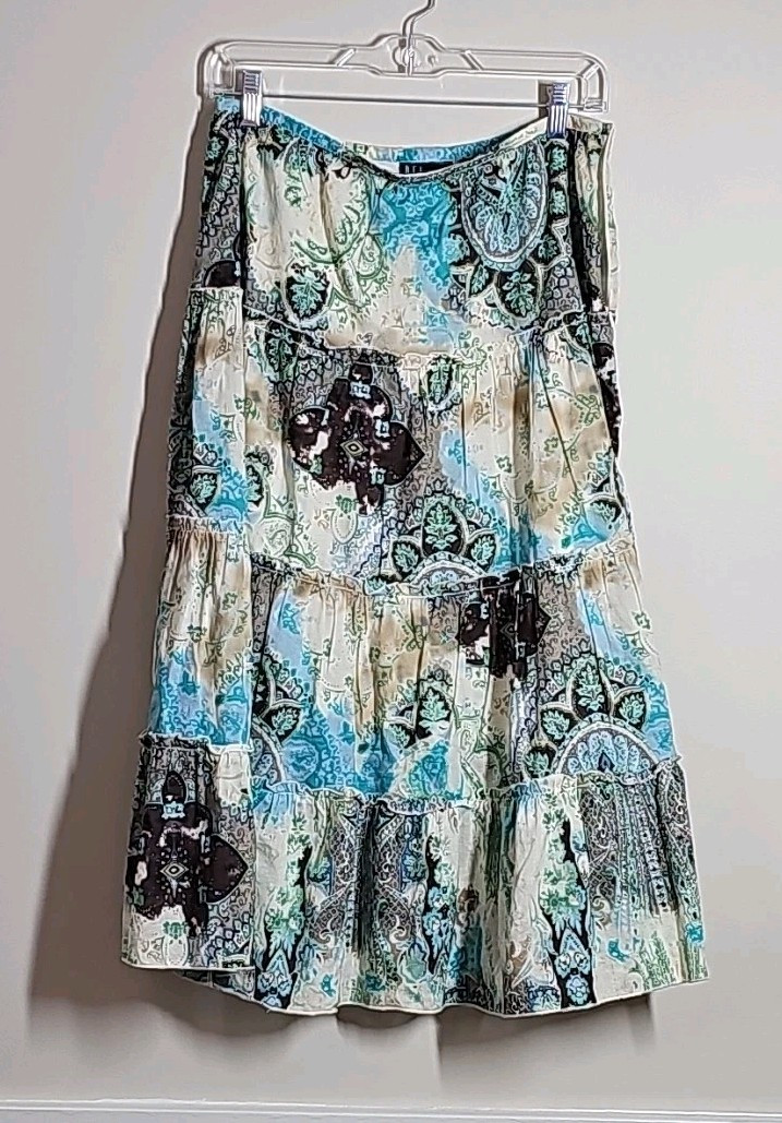 DFA NEW YORK Womens Size 8 Skirt Blue Tan Brown Multicolor Boho 80’s