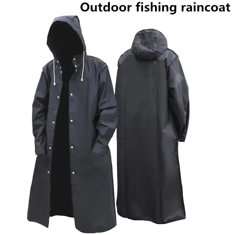 Black Fashion Adult Waterproof Long Raincoat Women Men Rain Coat Hooded for Outd