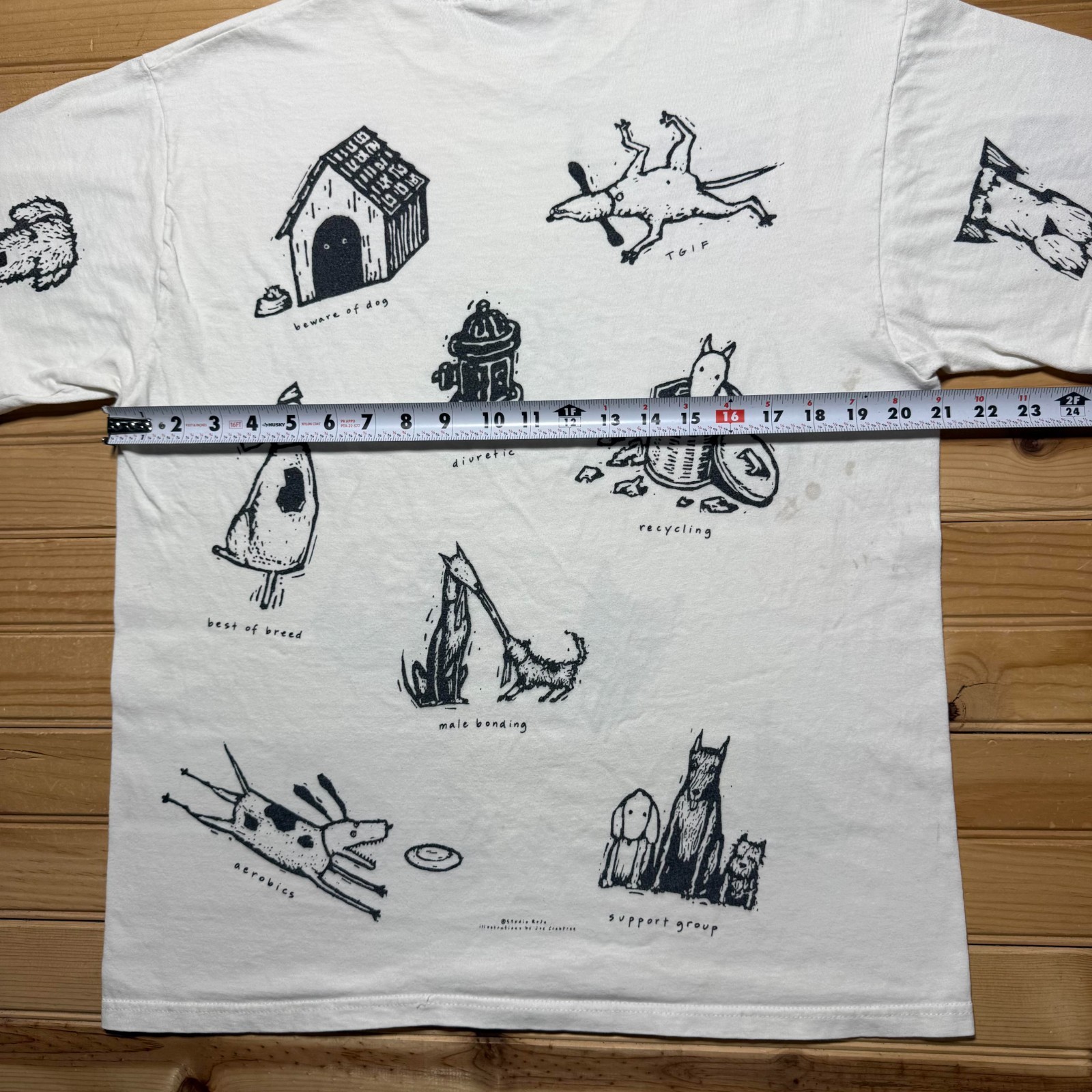 Vintage 90s Hanes Studio Roja Dogs Pets All Over Print Graphic T-Shirt USA Large