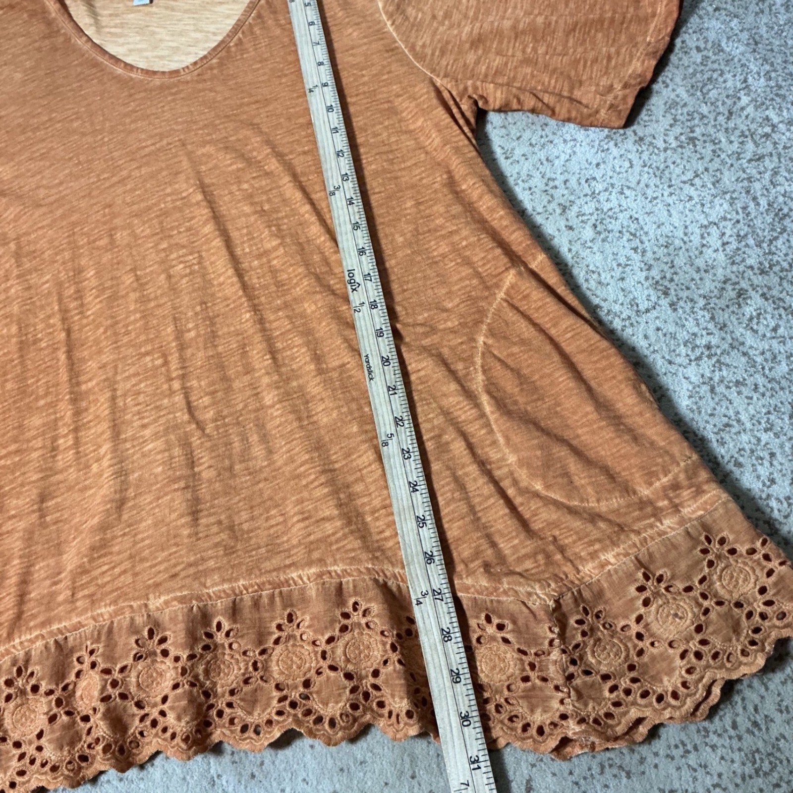 LOGO Lori Goldstein Lagenlook Boho Knit Eyelet Hem Tunic Top XL A397399