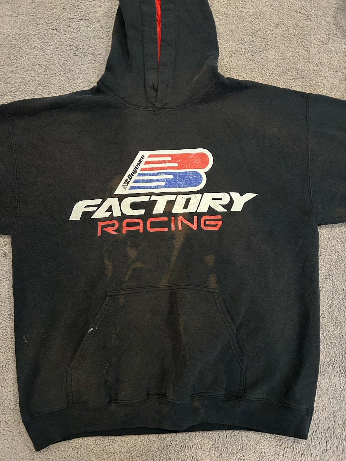 Factory Racing Gildan Bleached and Distressed Hoodie Vintage Y2K Size L