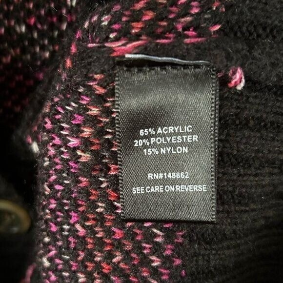 Torrid Sz 2 V Neck Button Front Heart Cardigan Sweater Pink Black Acrylic Blend