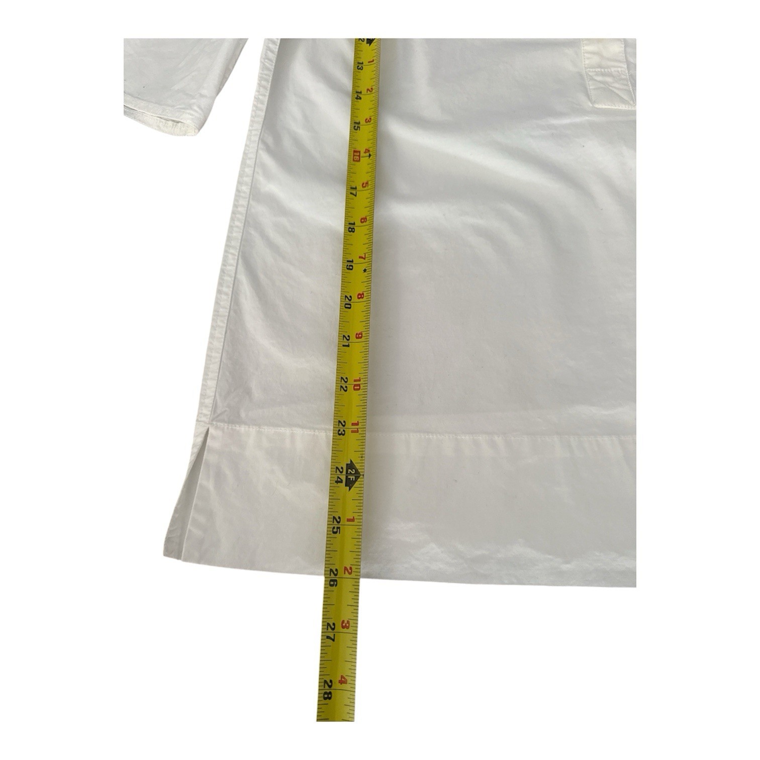 ESCADA White Tunic Blouse Gold Logo Buttons Roll Tab Sleeve Size 38 EU