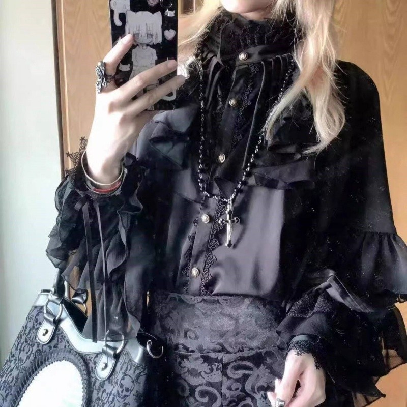Men’s retro gothic style Long-sleeved ruffled shirt Loose blouse unisex