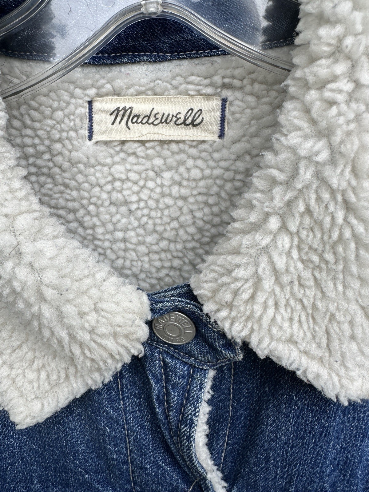 Madewell Sherpa Lined Denim Trucker Jacket Blue Womens Medium