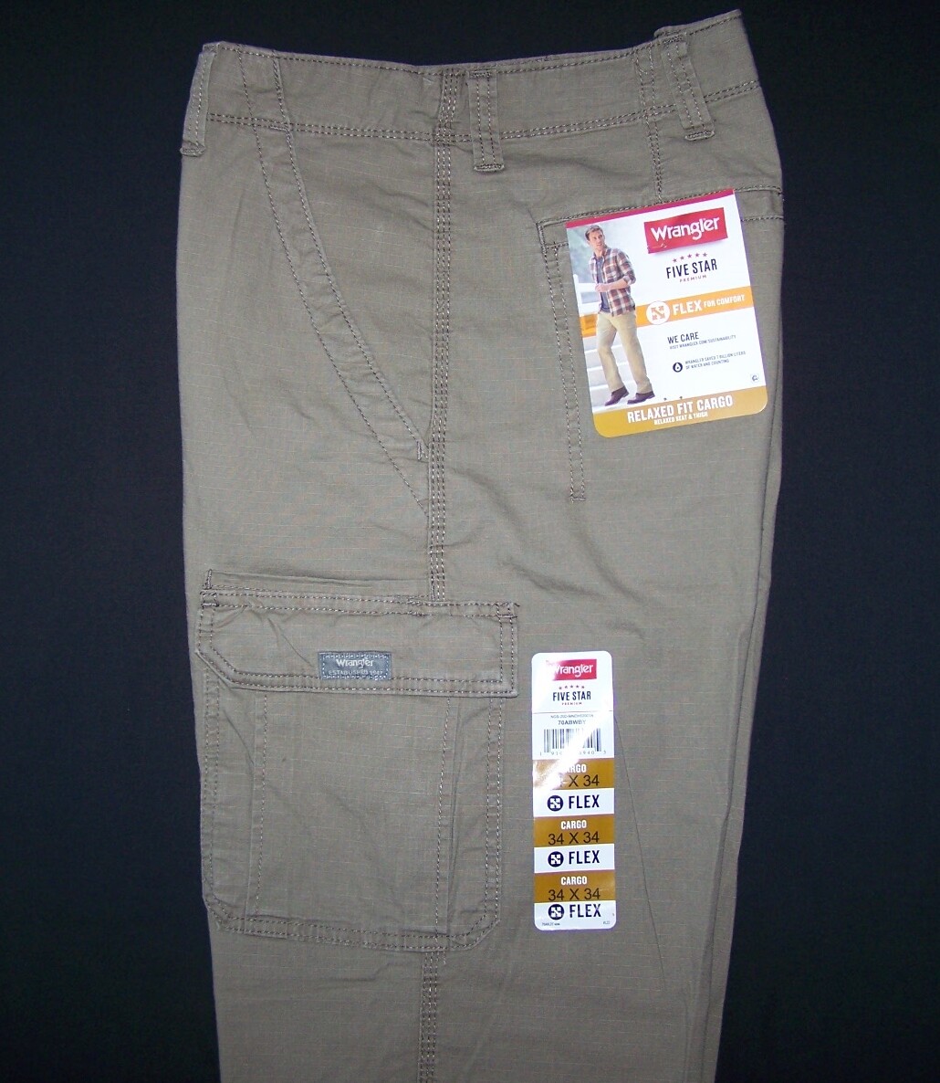 Men’s Wrangler RipStop Cargo Pants w/ Stretch Relaxed Fit Barley CHOOSE SIZES