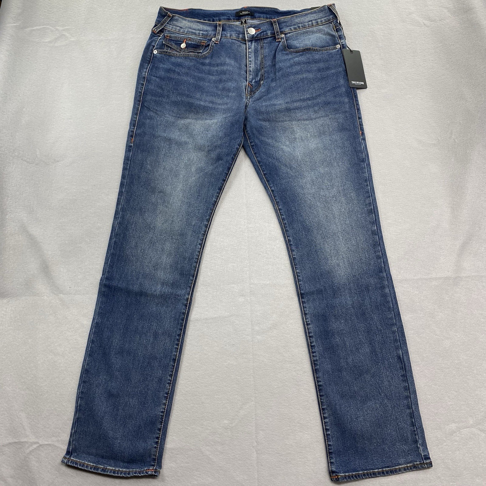 True Religion Jeans Mens 36×34 Blue Denim Ricky Relaxed Straight Flap Pockets