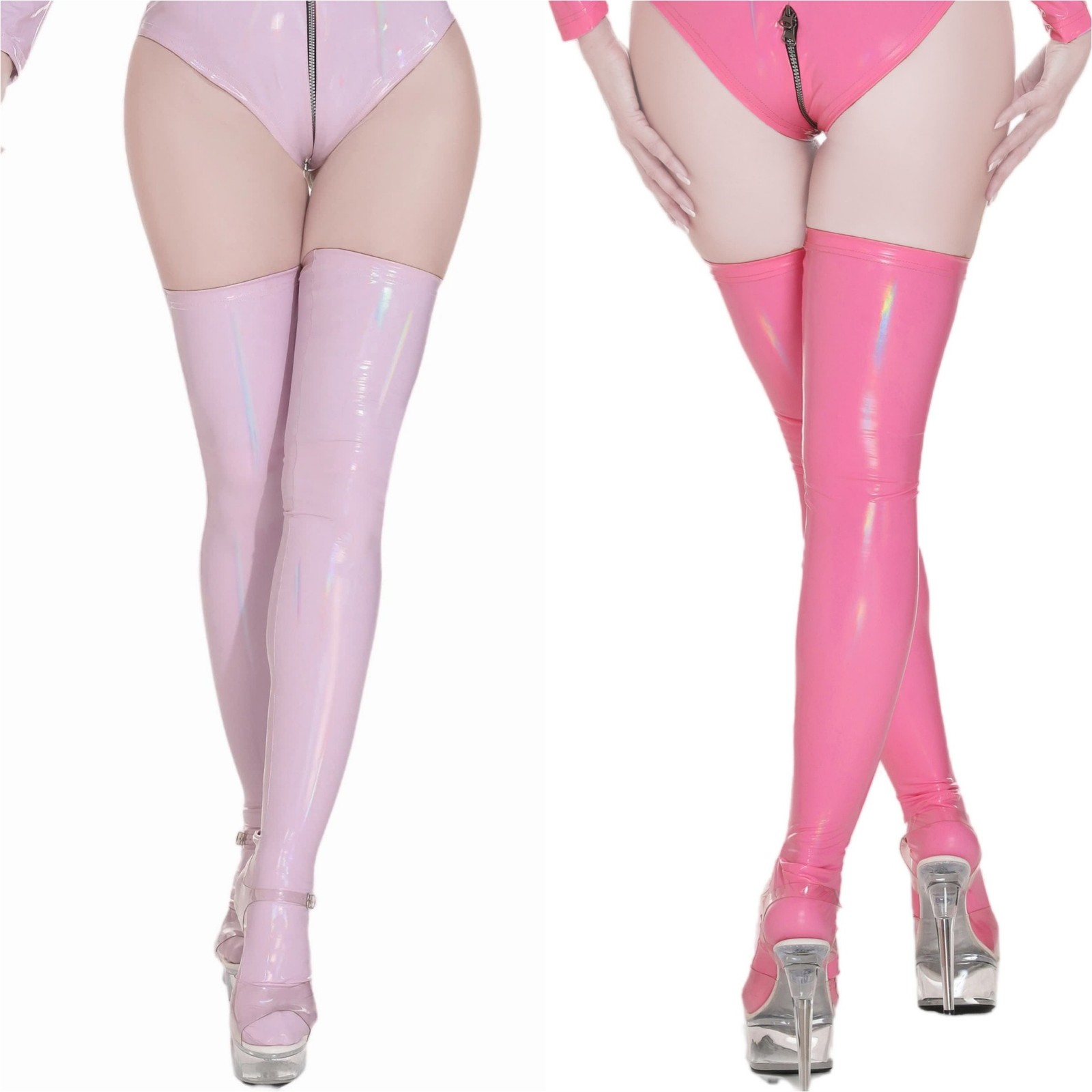 Women Wet Look Shiny PVC Leather Thigh High Stockings Nightclub Latex Long Socks