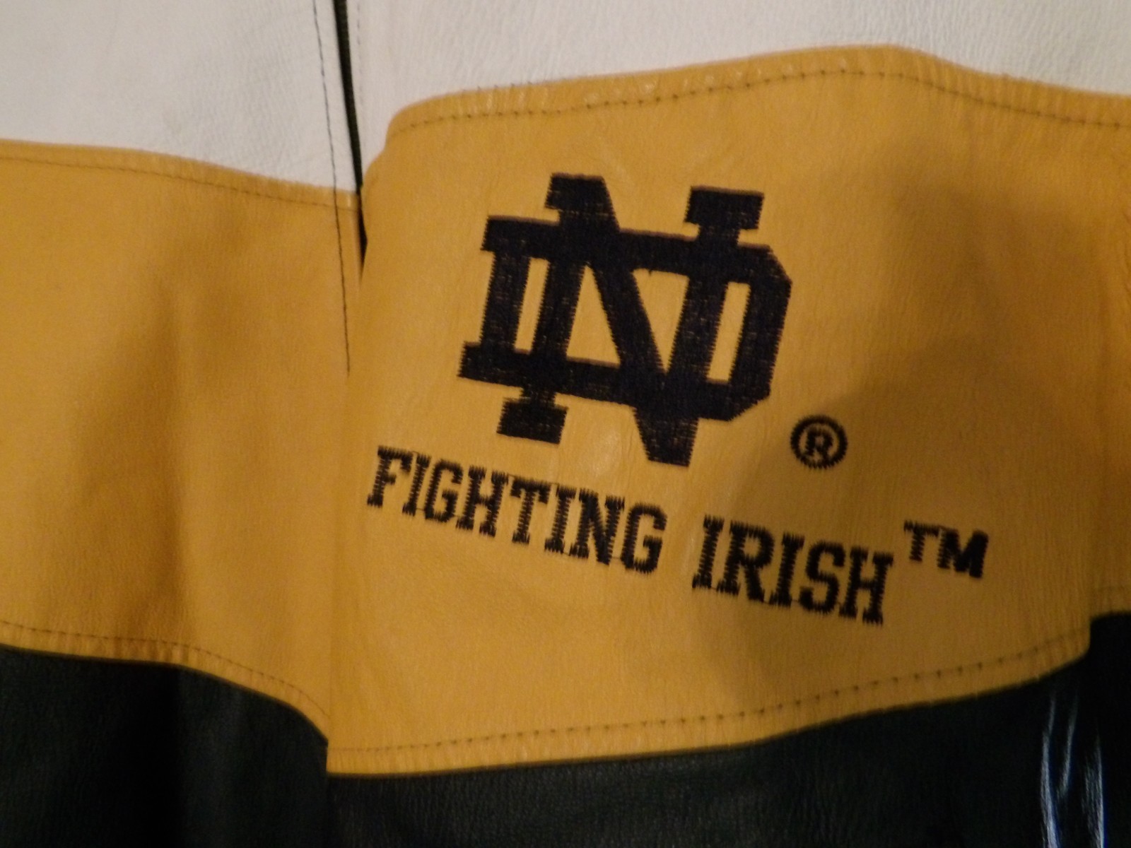 VTG College Phase Varsity Jacket Mens M Yellow Notre Dame Fighting Irish Leather