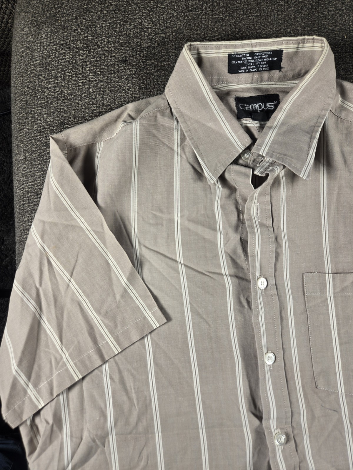 Campus Men’s Short Sleeve Striped Button-Up Shirt Gray/White 15 1/2 Cotton Blend