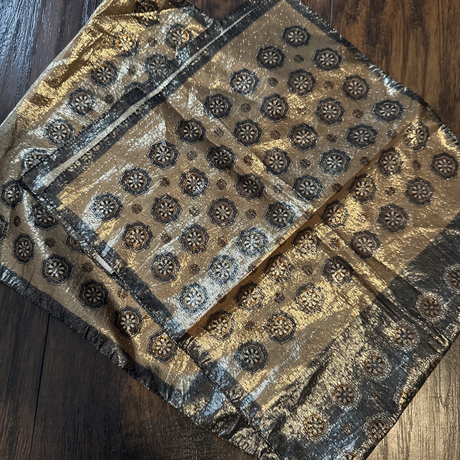 Gorgeous Gold Metallic Made in Italy Head Neck scarf 52” x 10.25”