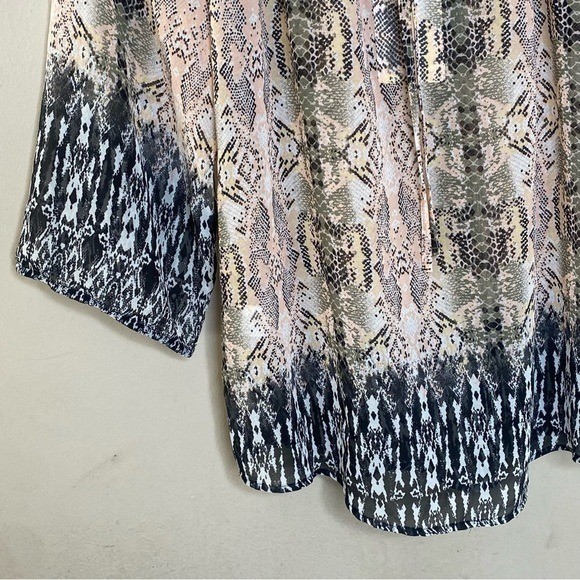 Bar III Women’s Blouse Snake Print Semi Sheer Bohemian Size Medium