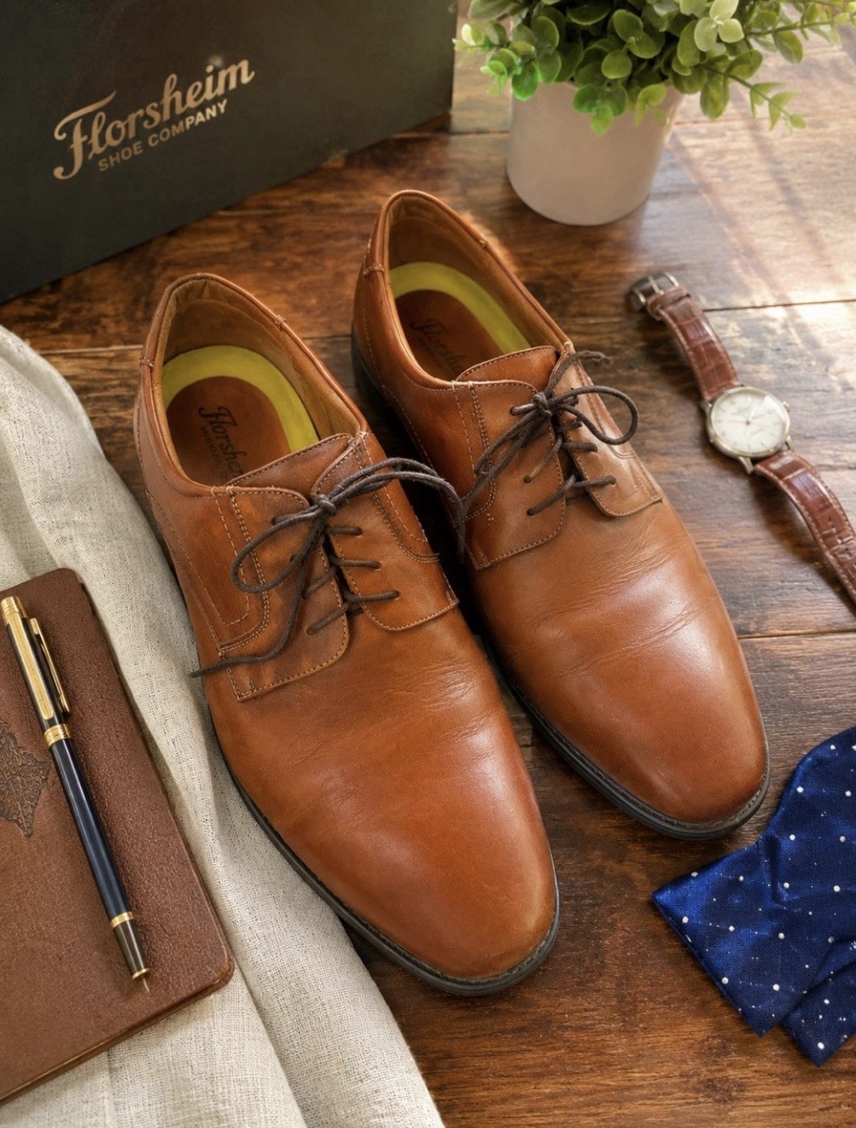 Florsheim Men’s Cognac Leather Oxford Dress Shoes Size 15D Lace Up