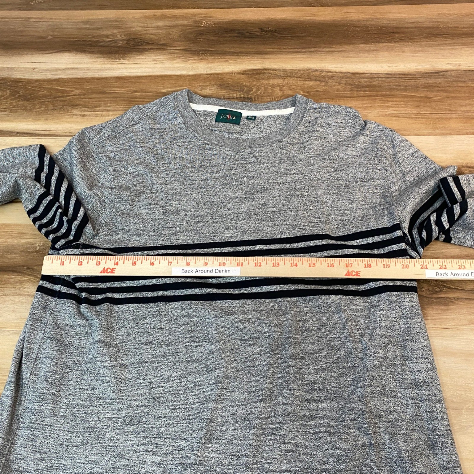 J Crew Rugby Shirt Mens Large Gray Long Sleeve Crew Neck Elbow Pads Striped