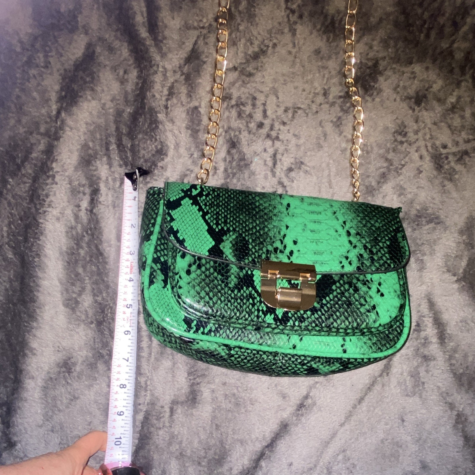 Charming Charlie Green/Black Snake Animal Print Shoulder Bag Gold Chain