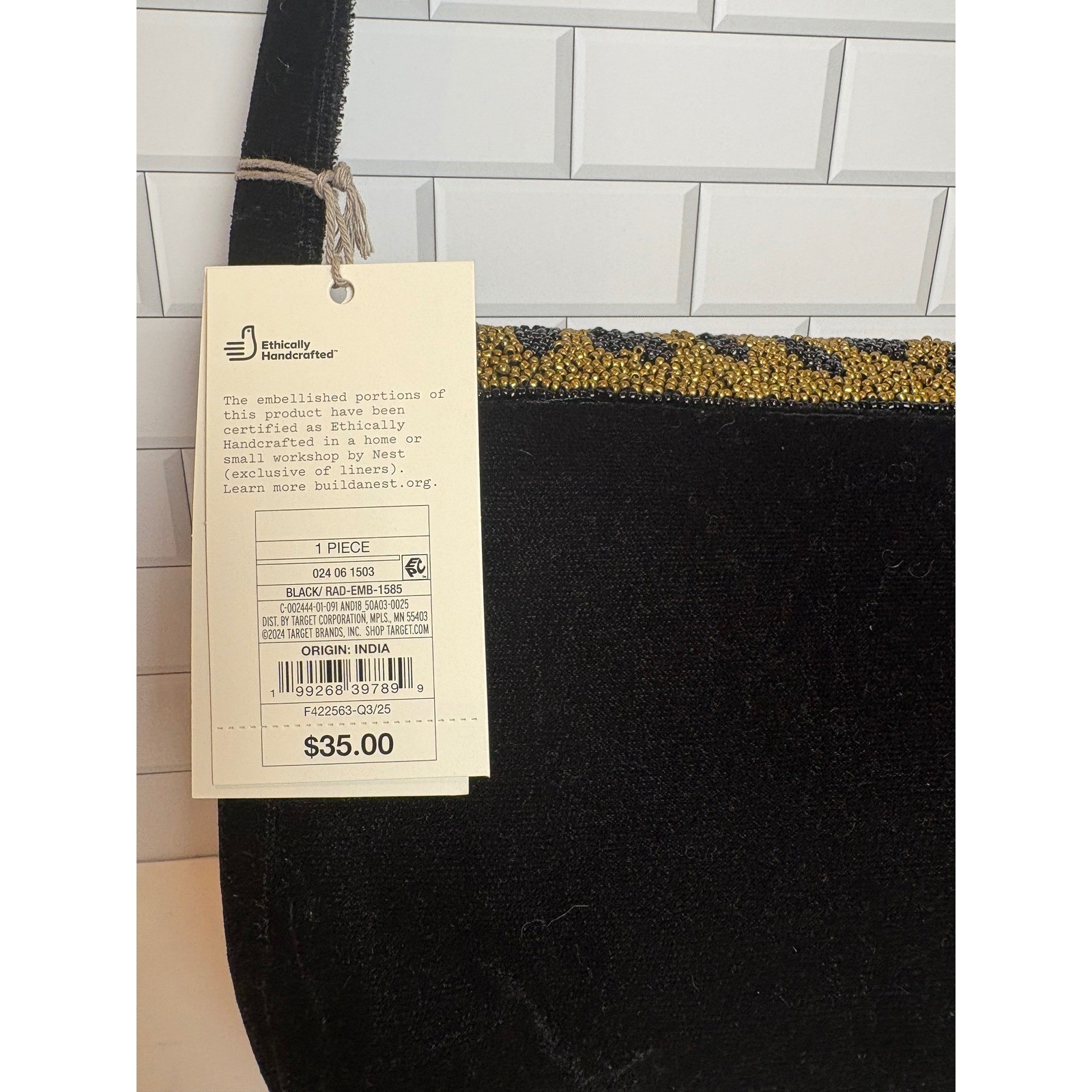 A New Day Black Velvet Leopard Beaded Shoulder Evening Handbag NWT