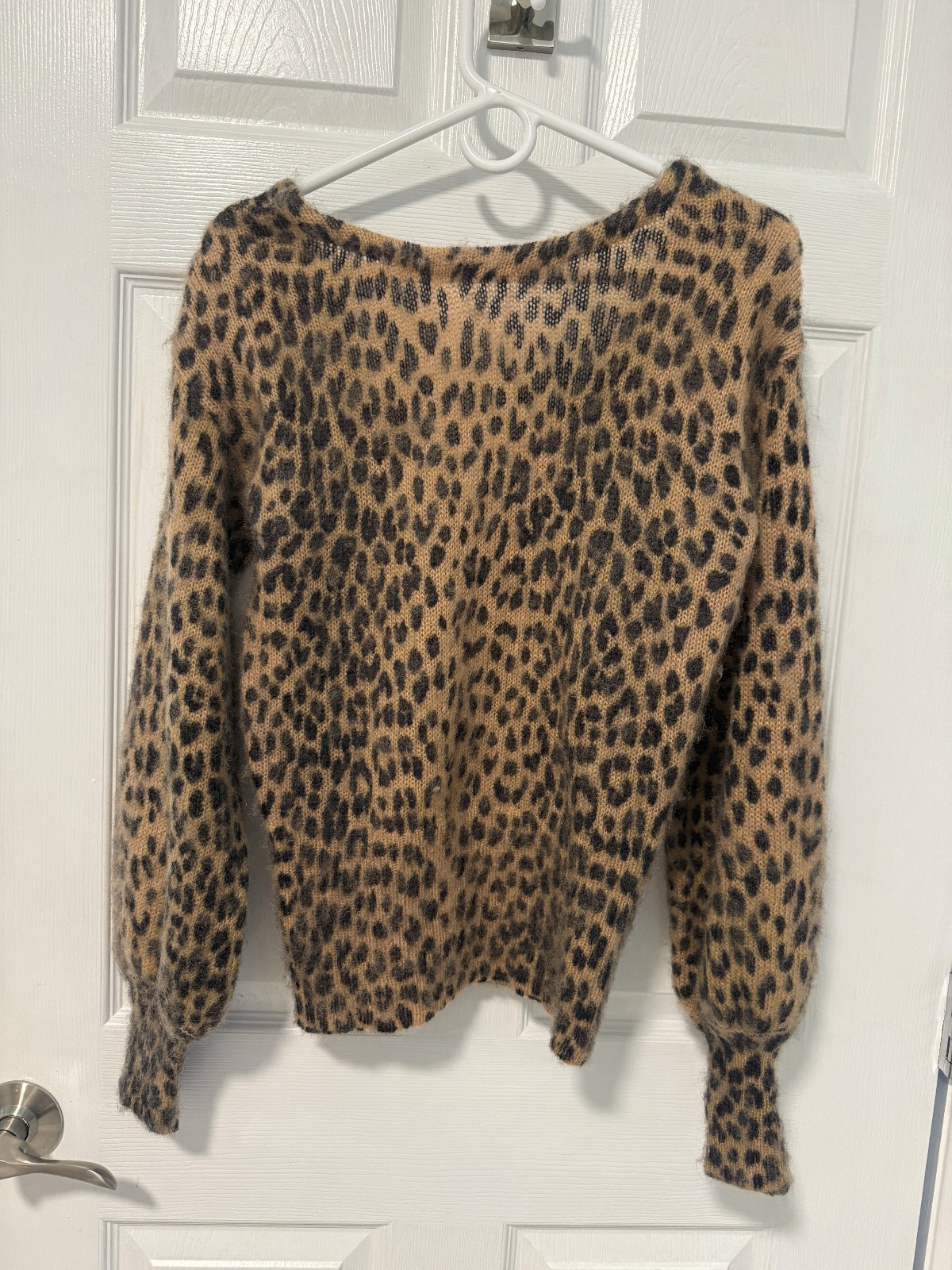 Maje Cheetah Prints, Wide Neck, Deep V Back Mohair Sweater