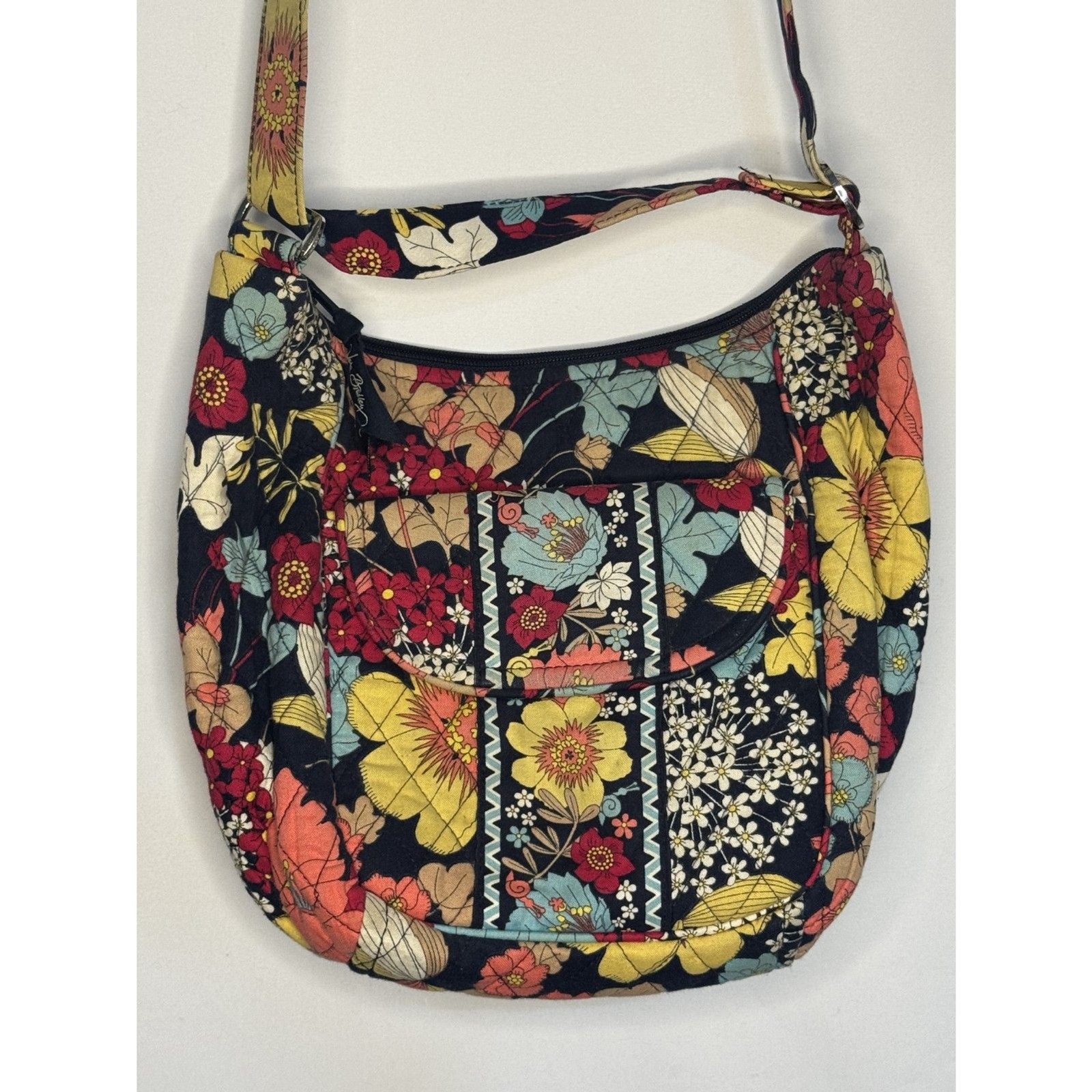 Vera Bradley Quilted Crossbody Hobo Bag — Bold Floral, Whimsical Lining