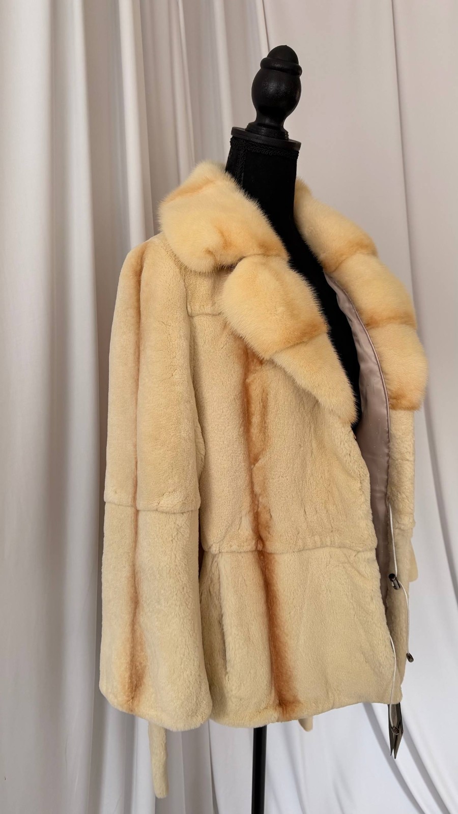 New Luxury Real Mink & Sheared Beaver Fur Coat Belted 1201204 Size M