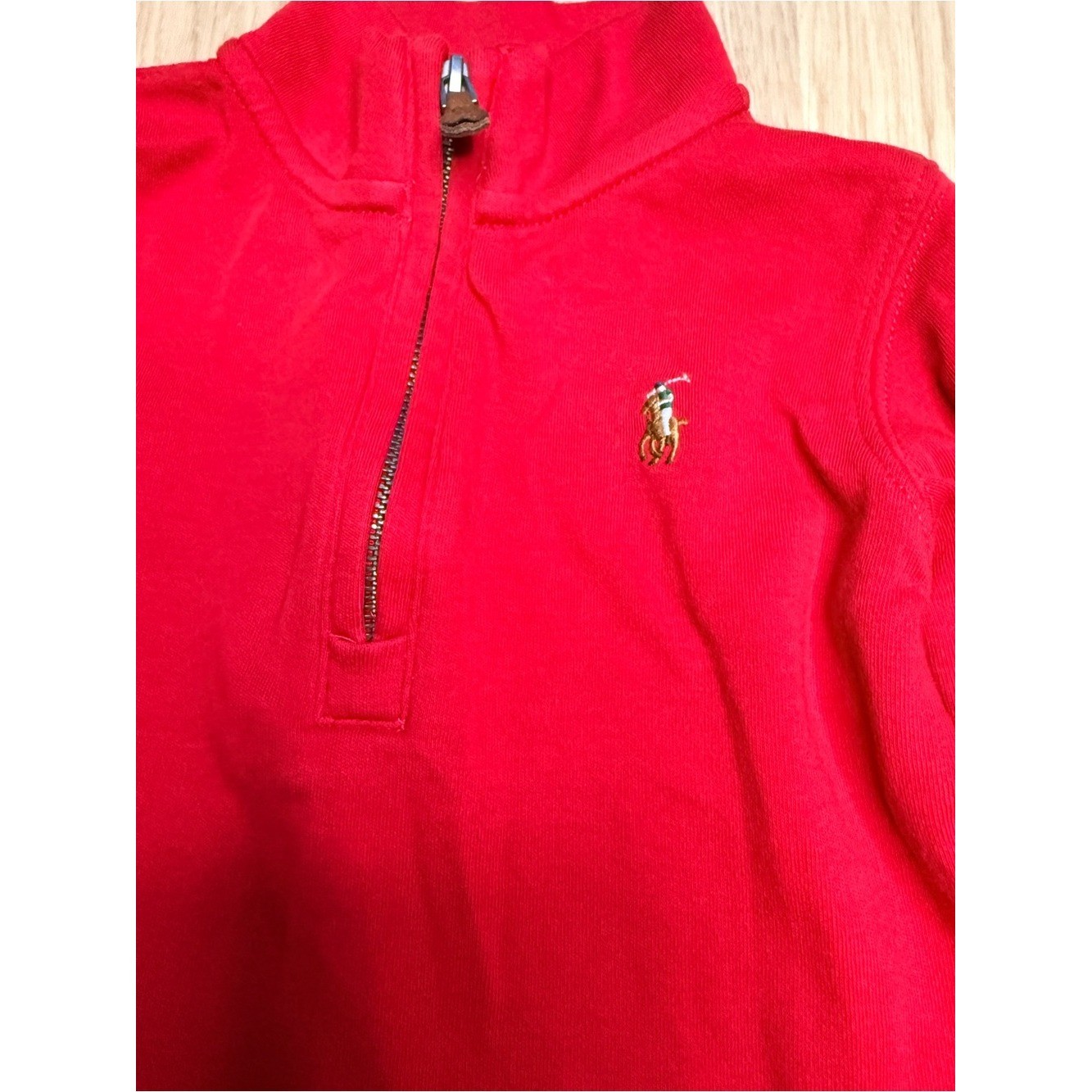 RALPH LAUREN Kids Quarter Zip Pull Over Red 100% Cotton Embroidered Pony Sz 18M