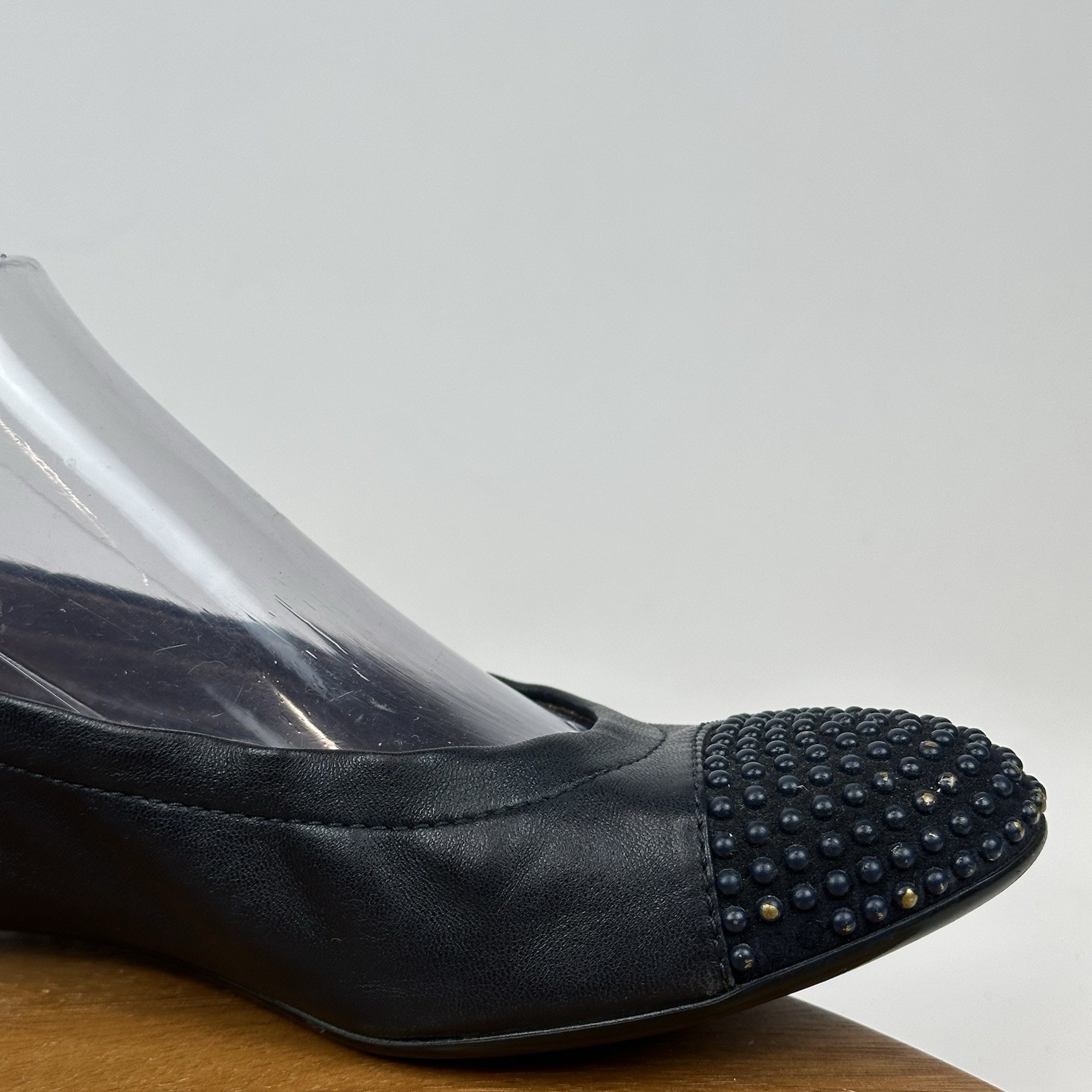 Womens AGL Italy Black Leather Studded Slip On Cap Toe Ballet Flats Size EU 36