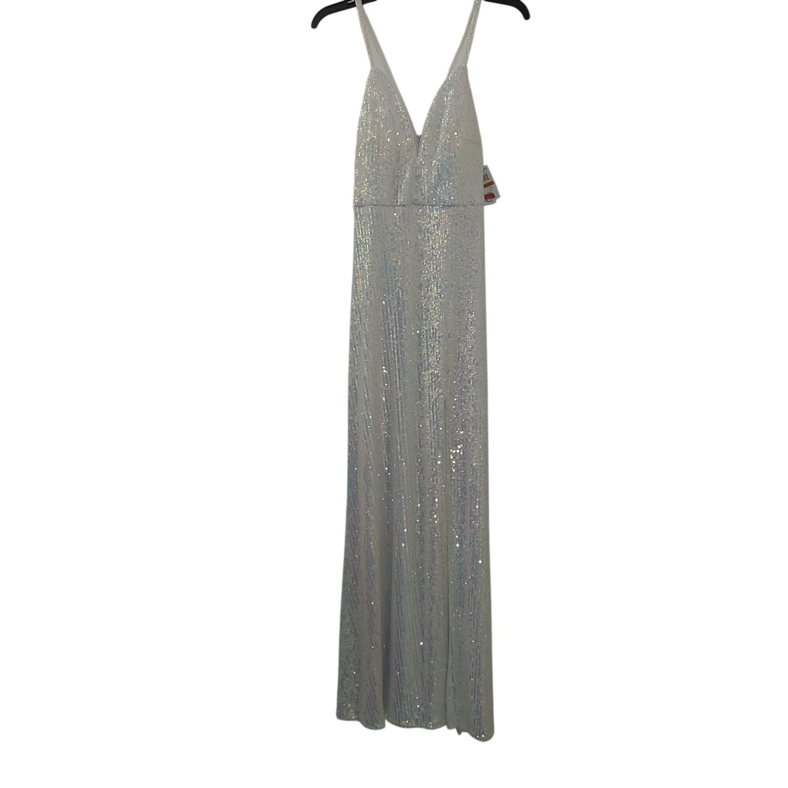 Morgan & Co. Sz 3 White Iridescent Sequin Formal Prom Maxi Dress MSRP $198