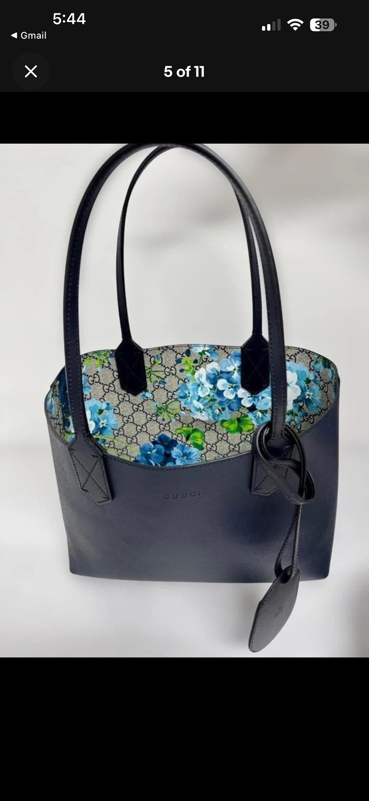 Gucci Reversible Tote Bag GG Blooms Black Leather Women’s Pre-owned From Japan