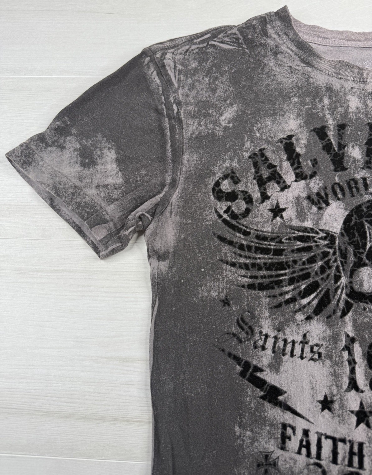 Archaic By Affliction Shirt Biker Tattoo Skull Wings Raised Felt Print Y2K Men M