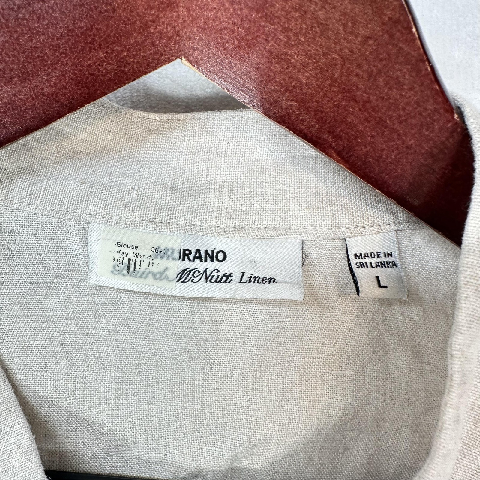 Murano Shirt Mens L Beige Baird McNutt Linen Button Up Band Collar Long Sleeve