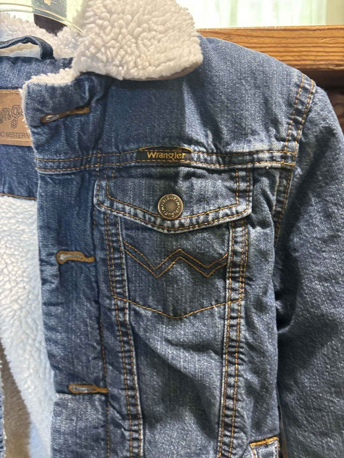 Wrangler Authentic Western Jacket Kids M Blue Denim Sherpa Lined Button Front