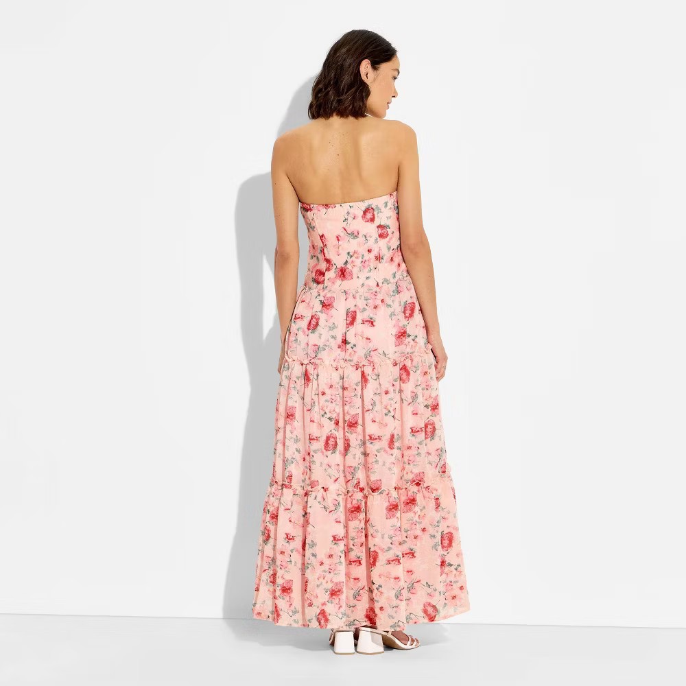Women Strapless Tiered Corset Maxi Dress – Wild Fable Pink Floral XL